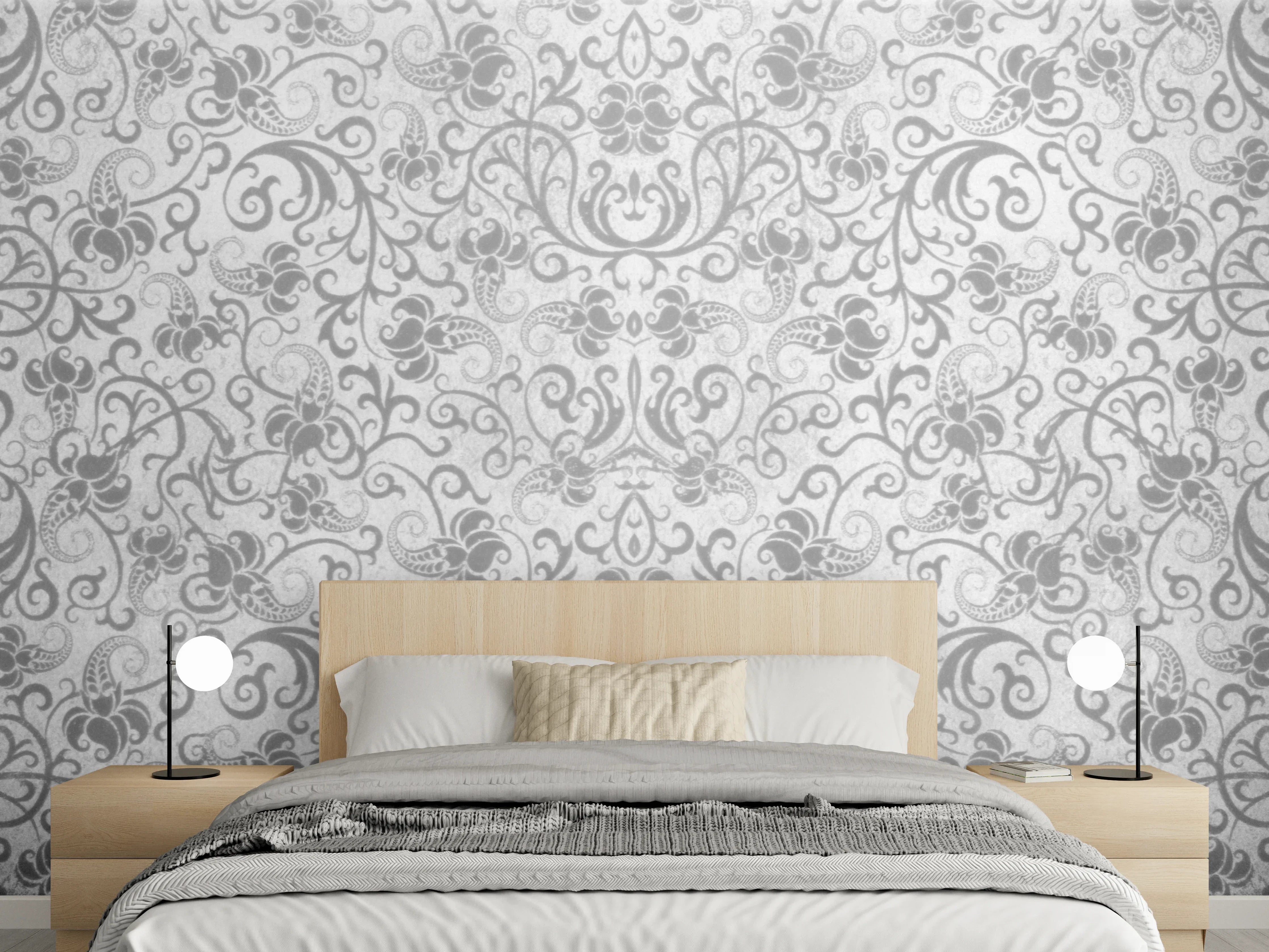 Wandverkleidung Schlafzimmer - Grau-Weißes Vintage Fliesenmuster