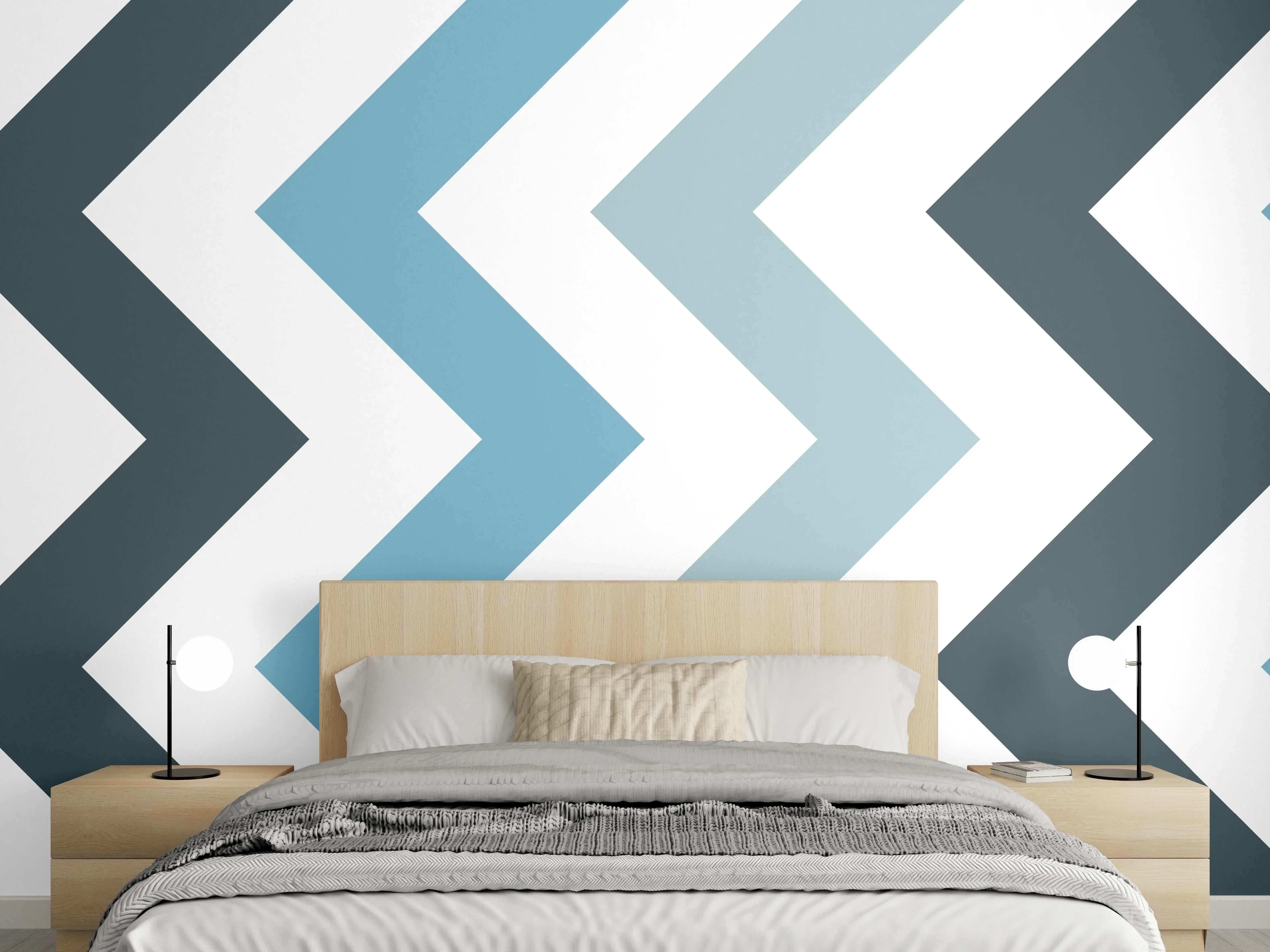 Wandverkleidung Schlafzimmer - Grau-Weißes Zick-Zack-Design