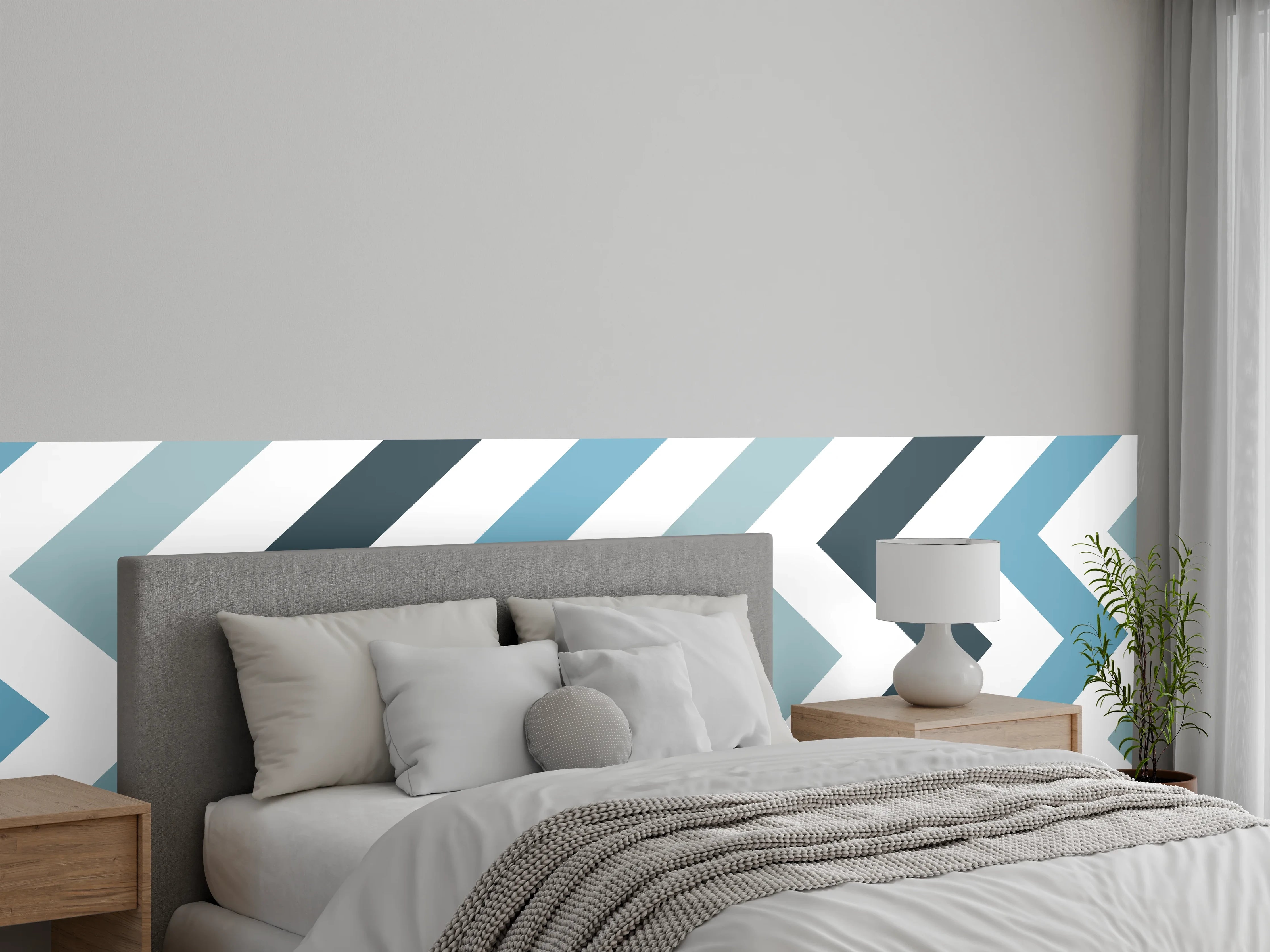 Wandverkleidung Schlafzimmer - Grau-Weißes Zick-Zack-Design