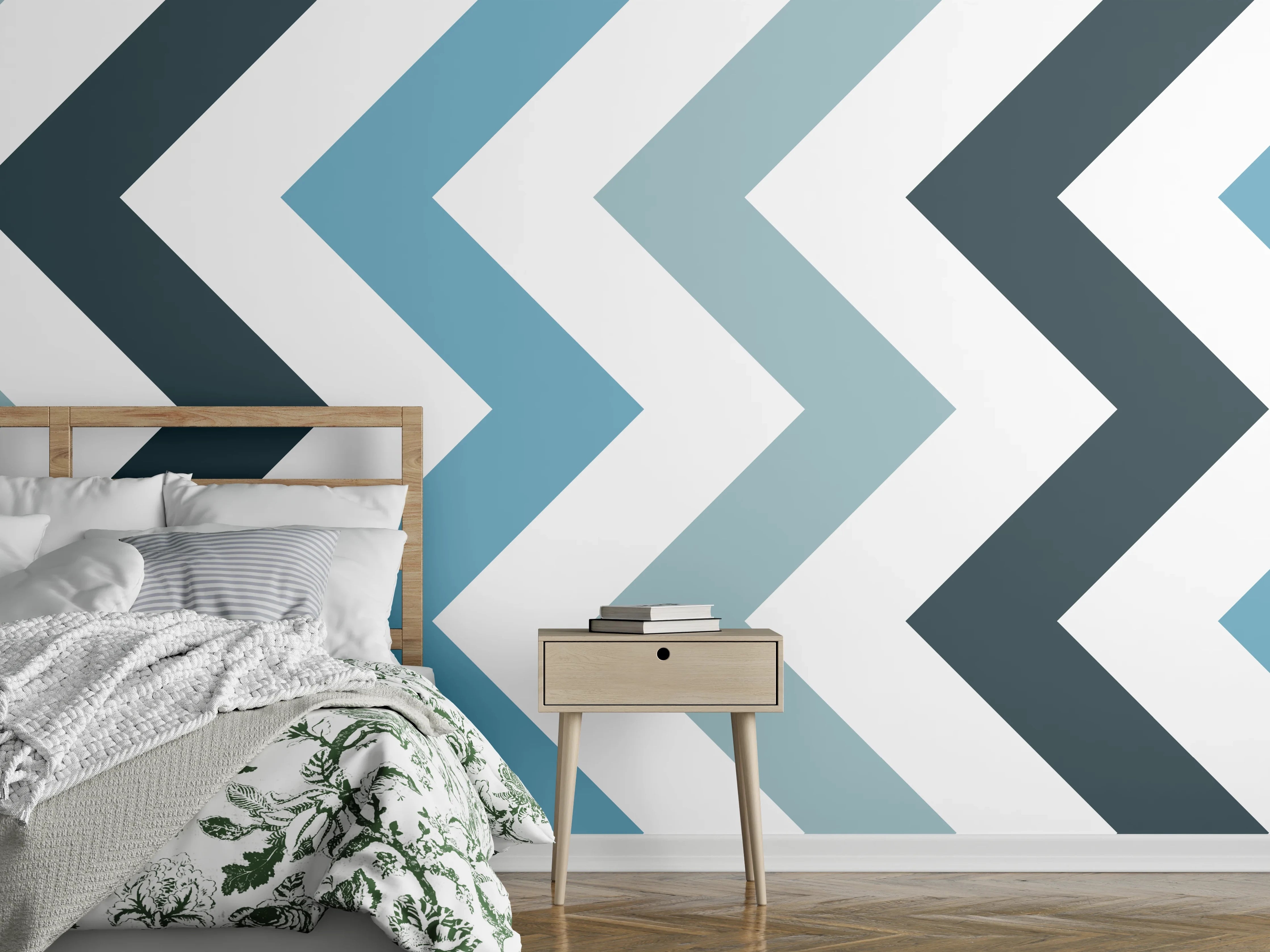 Wandverkleidung Schlafzimmer - Grau-Weißes Zick-Zack-Design
