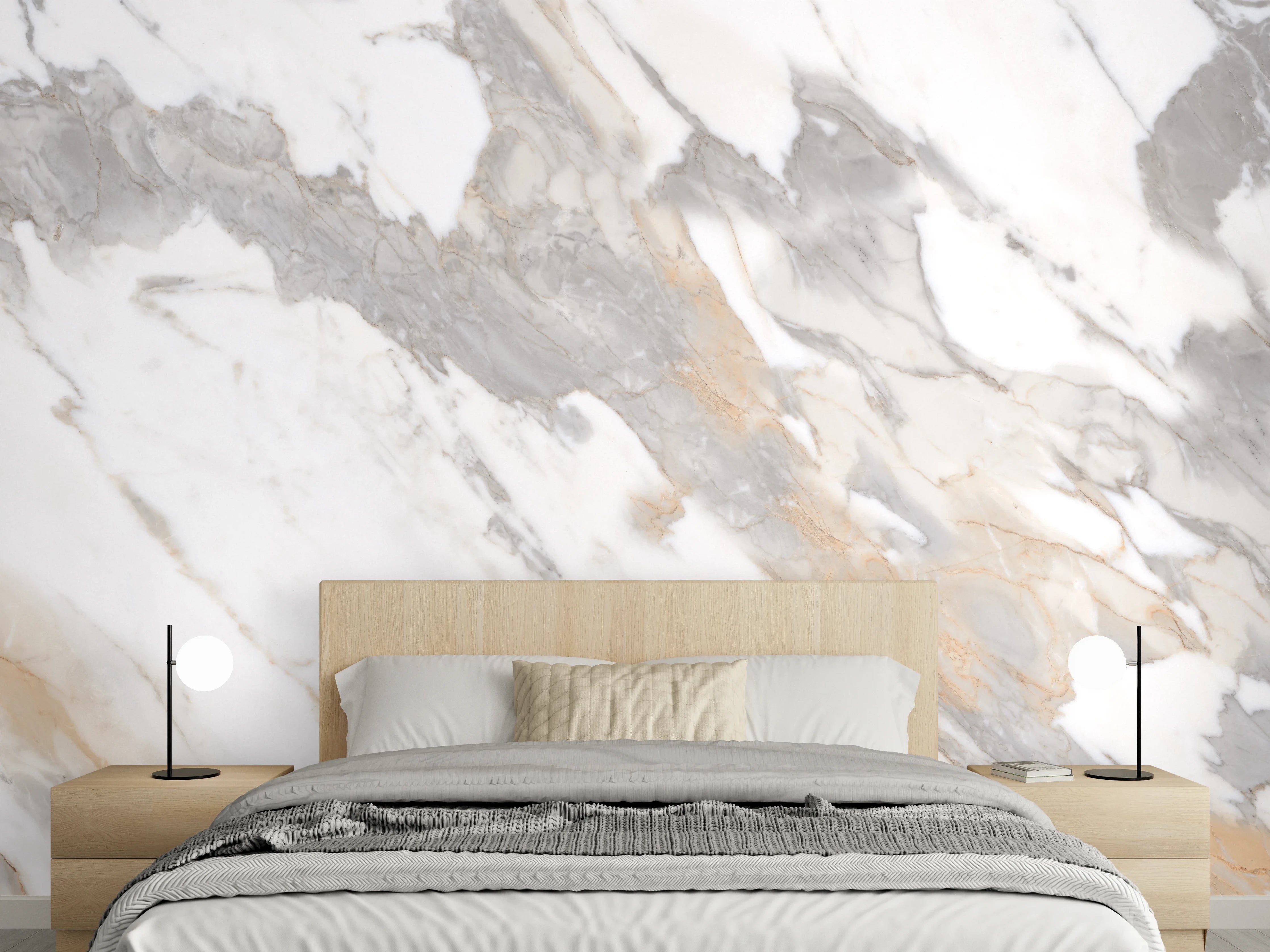 Wandverkleidung Schlafzimmer - Grau-beiger abstrakter Marmor