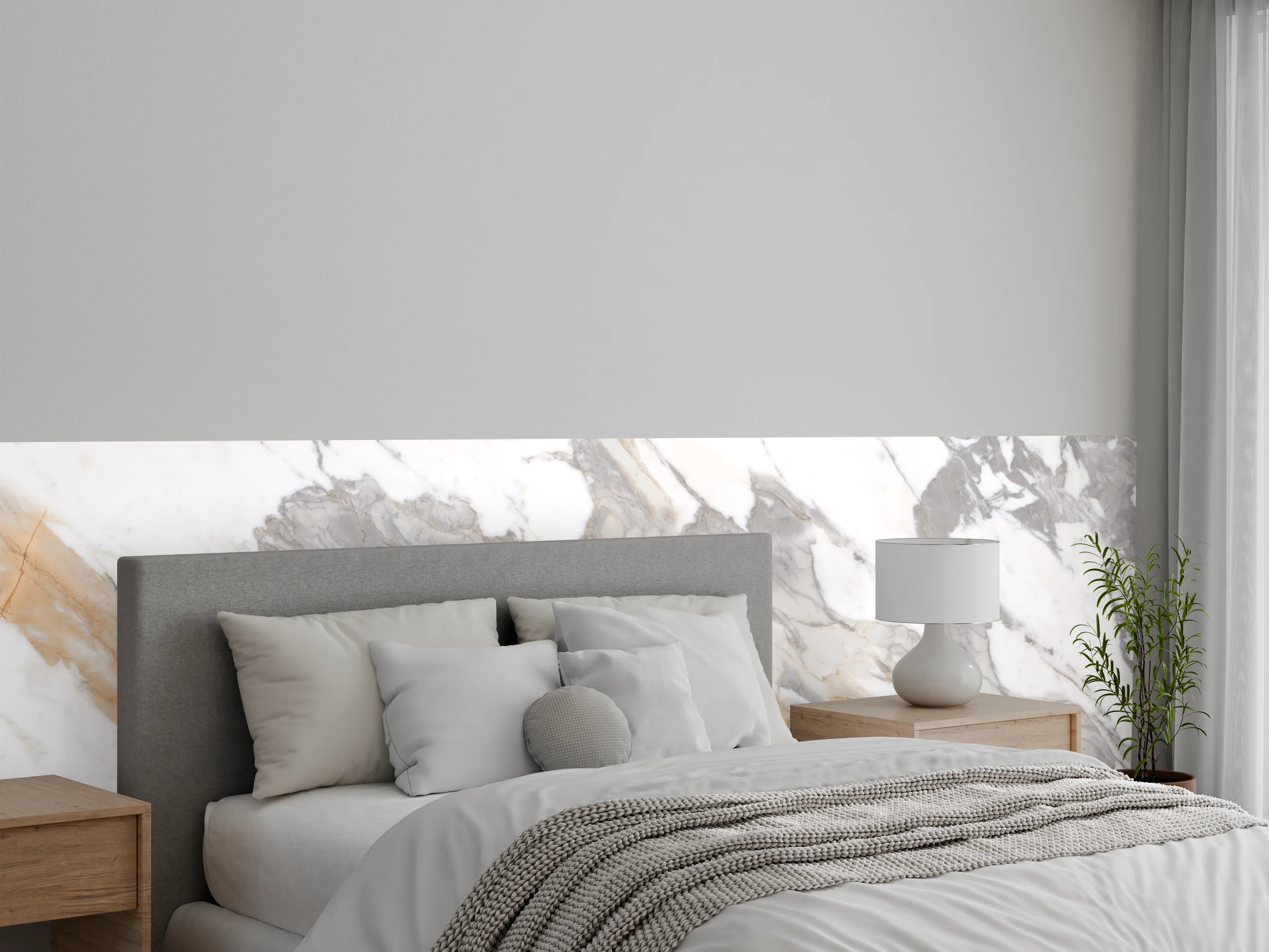 Wandverkleidung Schlafzimmer - Grau-beiger abstrakter Marmor