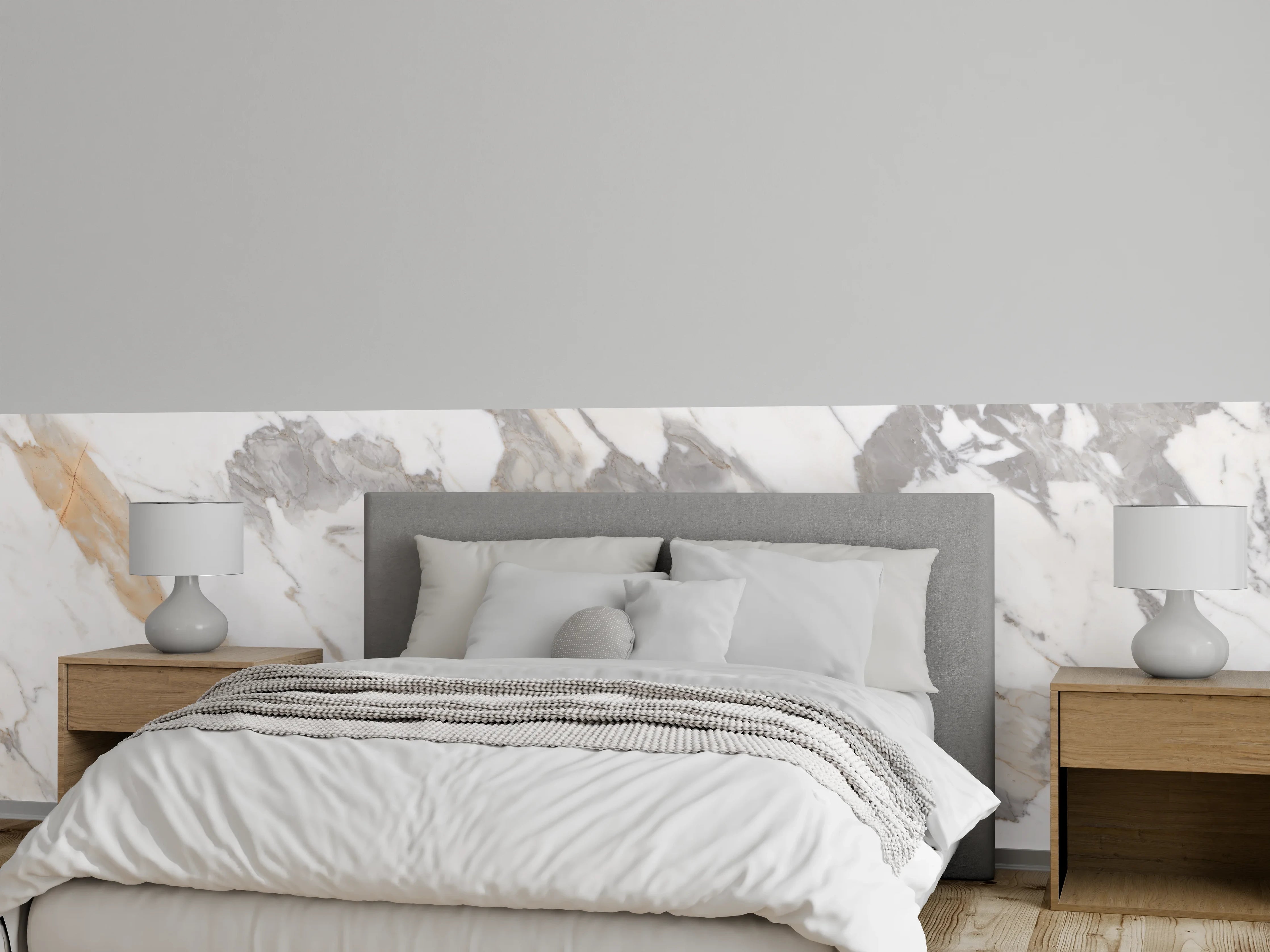 Wandverkleidung Schlafzimmer - Grau-beiger abstrakter Marmor