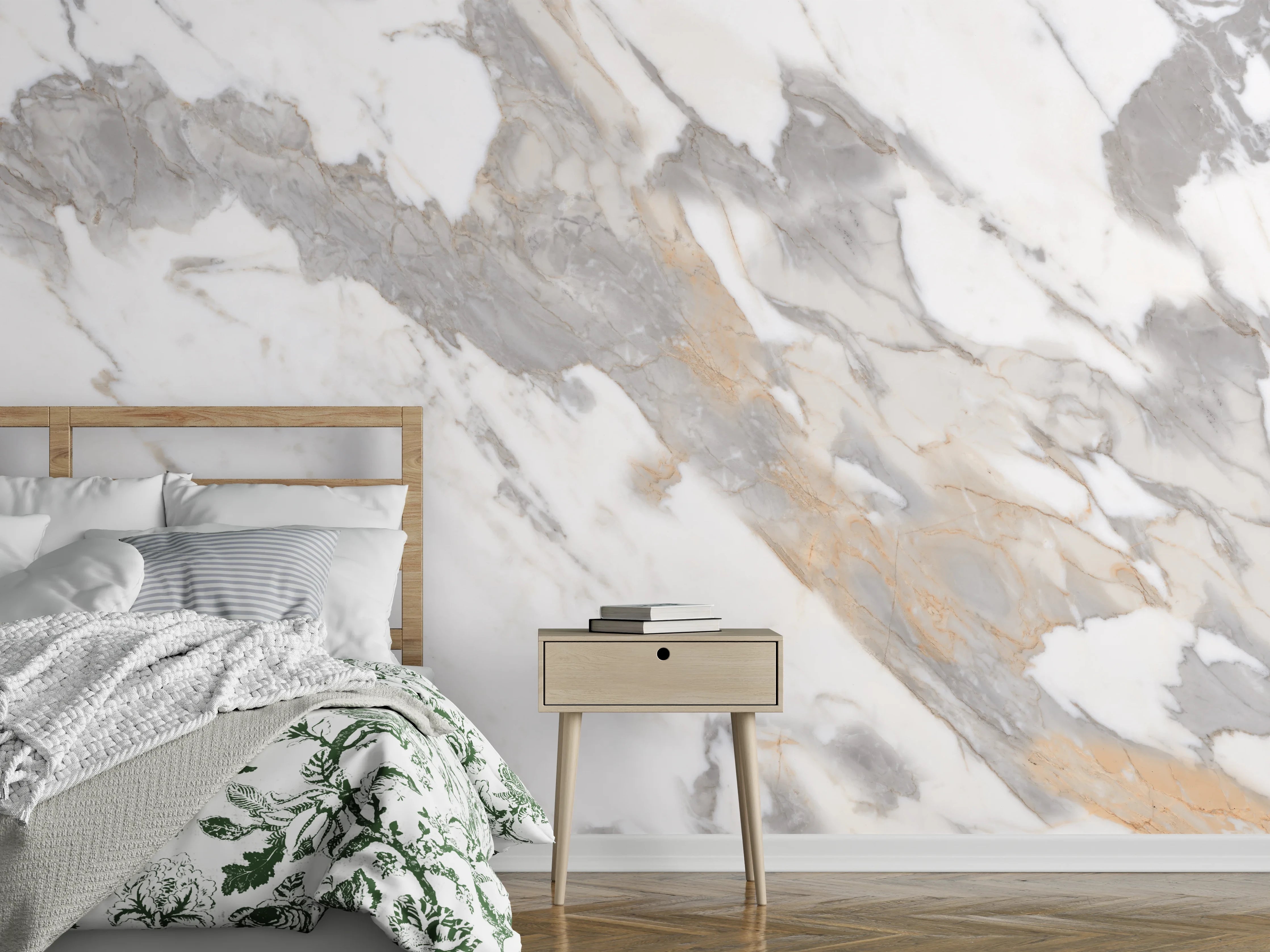 Wandverkleidung Schlafzimmer - Grau-beiger abstrakter Marmor