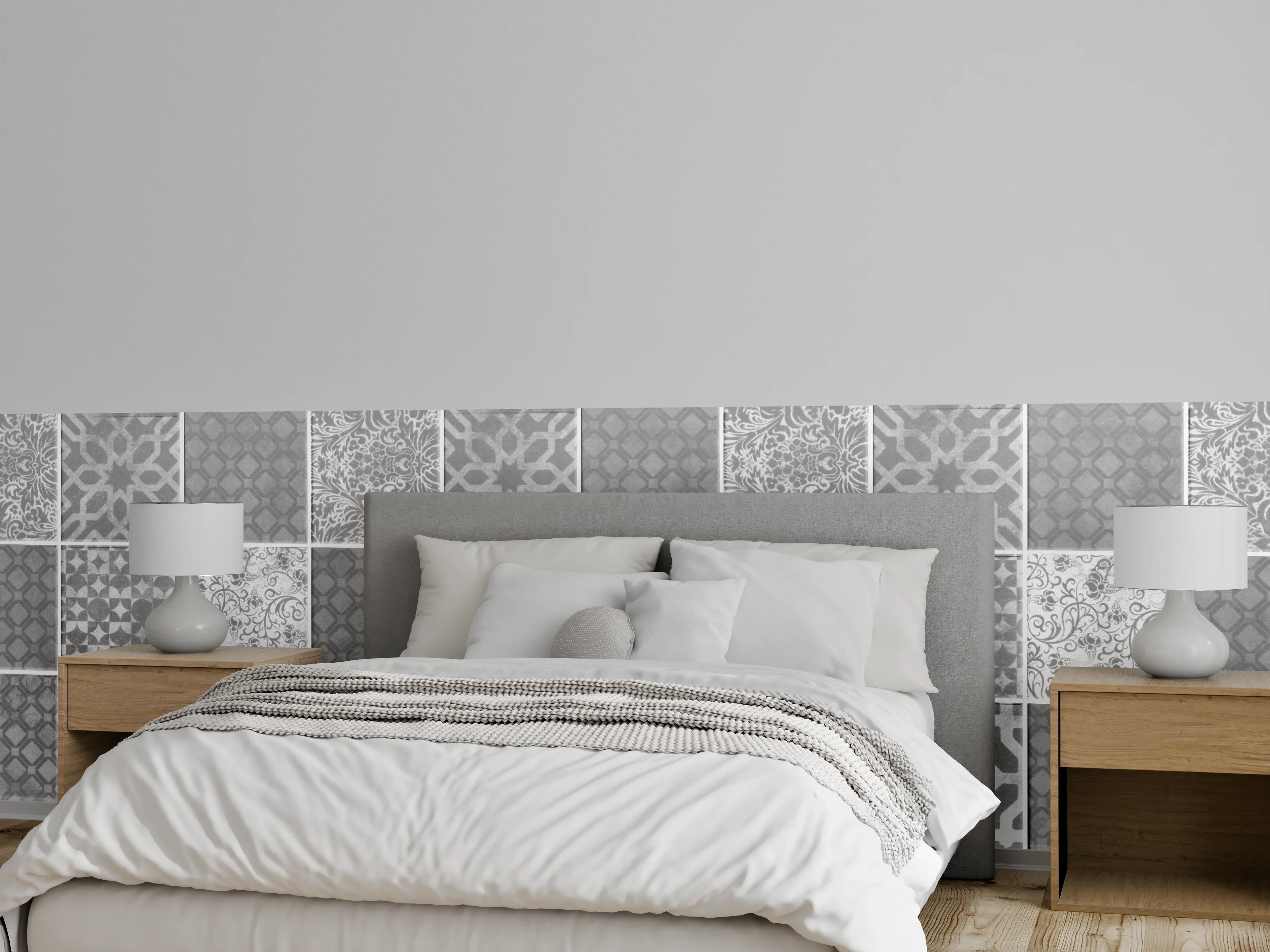 Wandverkleidung Schlafzimmer - Grau weiße Vintage Mosaik Textur