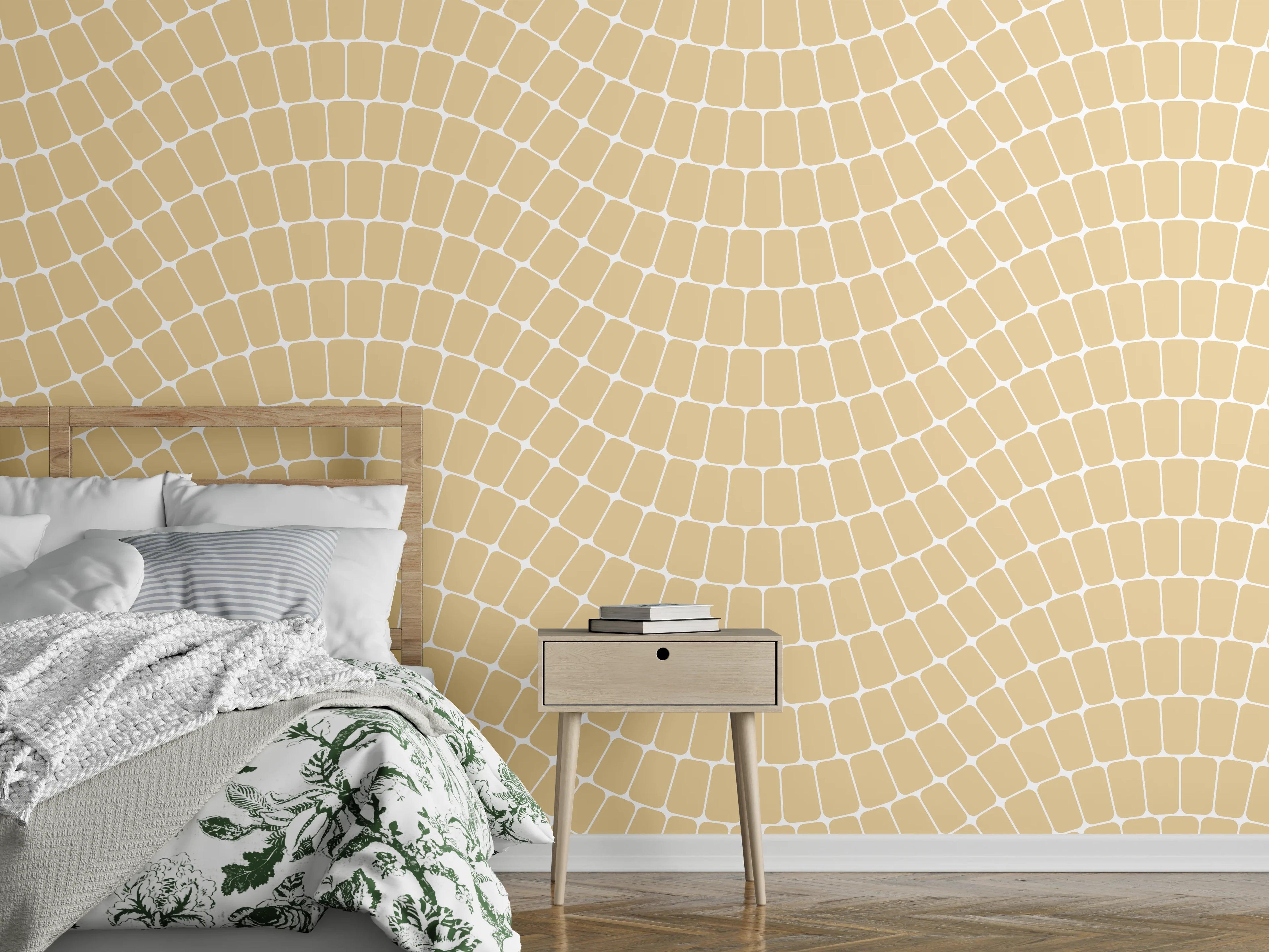Wandverkleidung Schlafzimmer - Graubeige Wellenstruktur Tapete modern