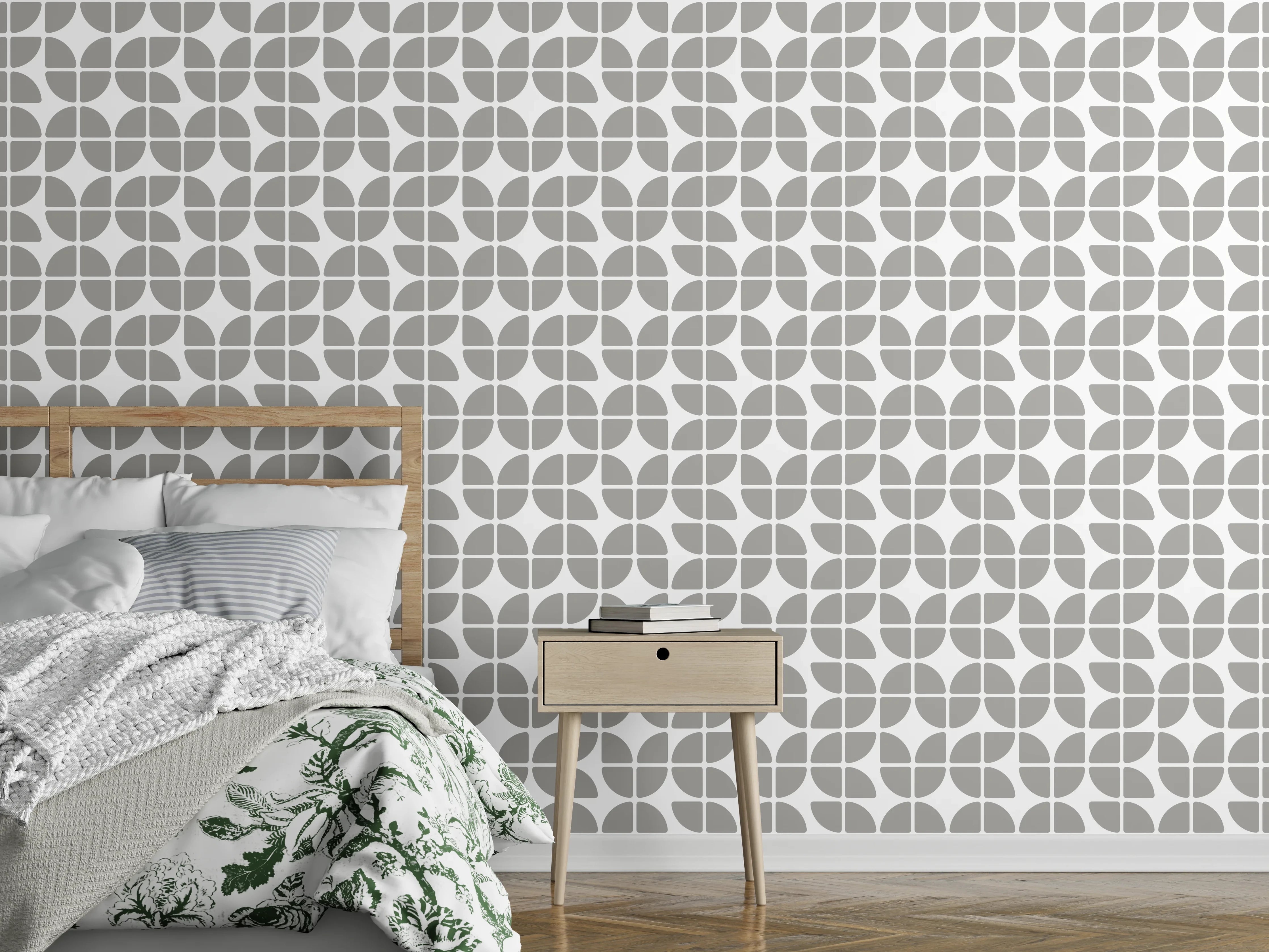Wandverkleidung Schlafzimmer - Graue Akzente auf weißen Geometrien