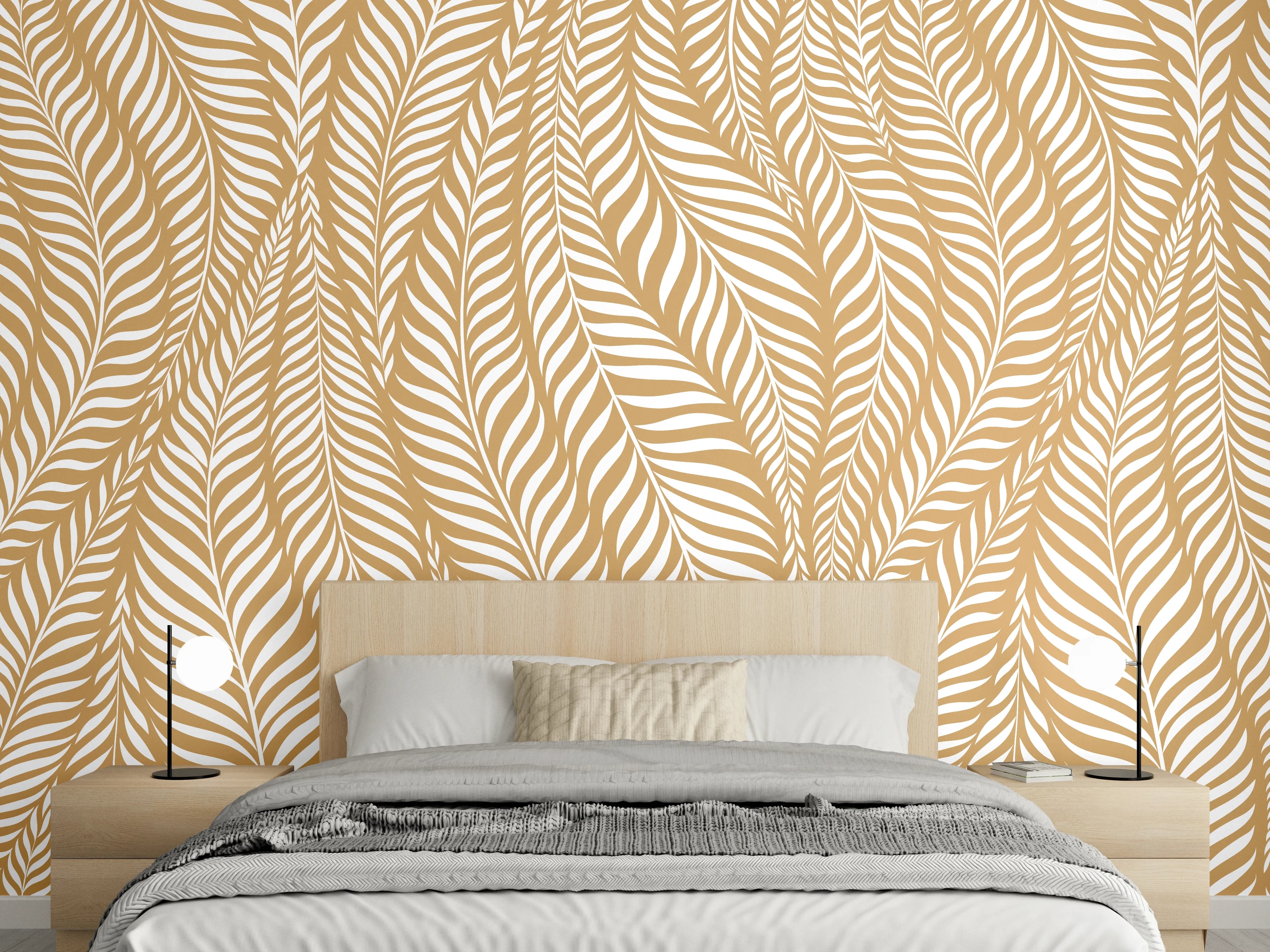 Wandverkleidung Schlafzimmer - Graue Blätterlinie