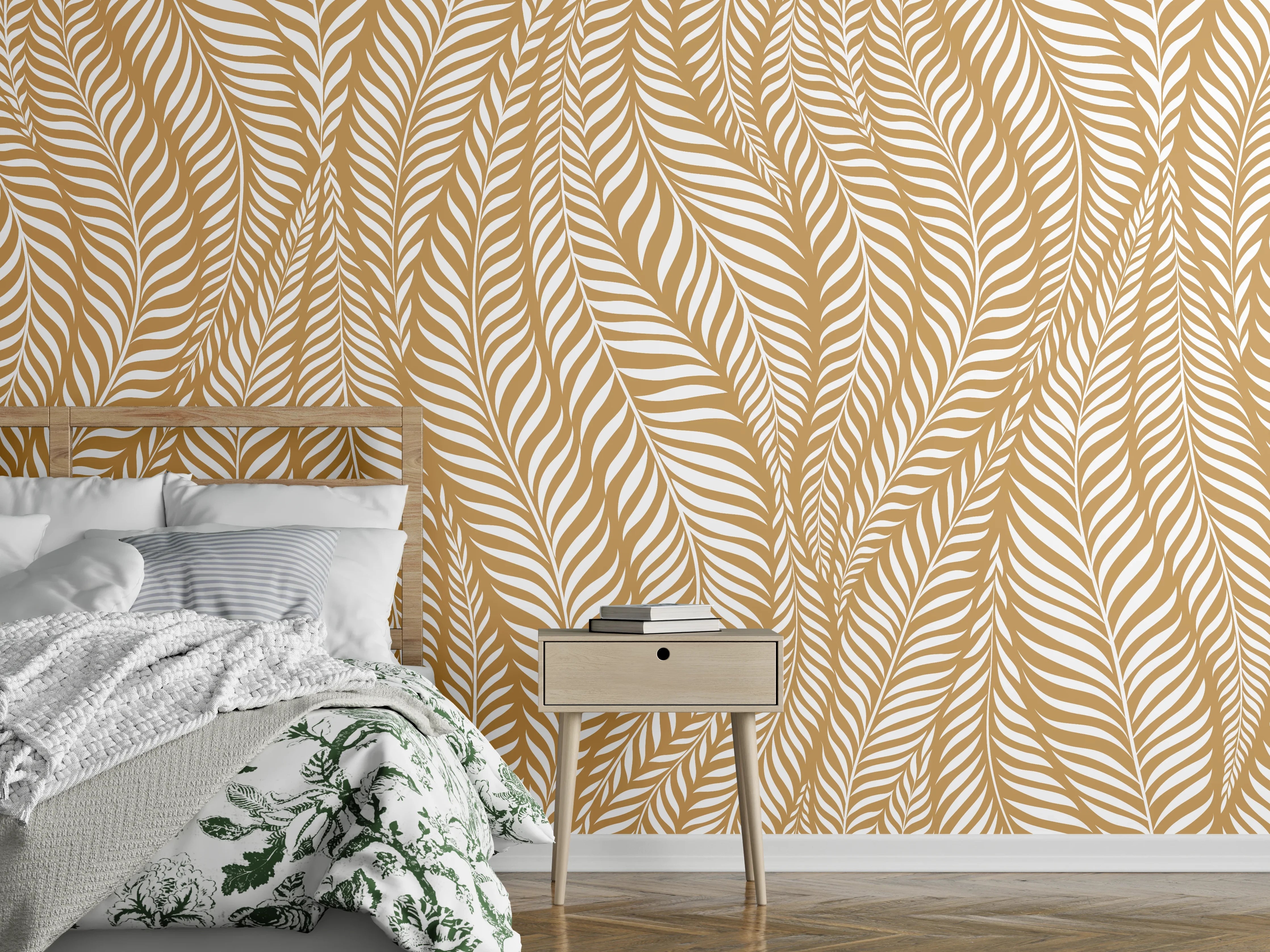 Wandverkleidung Schlafzimmer - Graue Blätterlinie