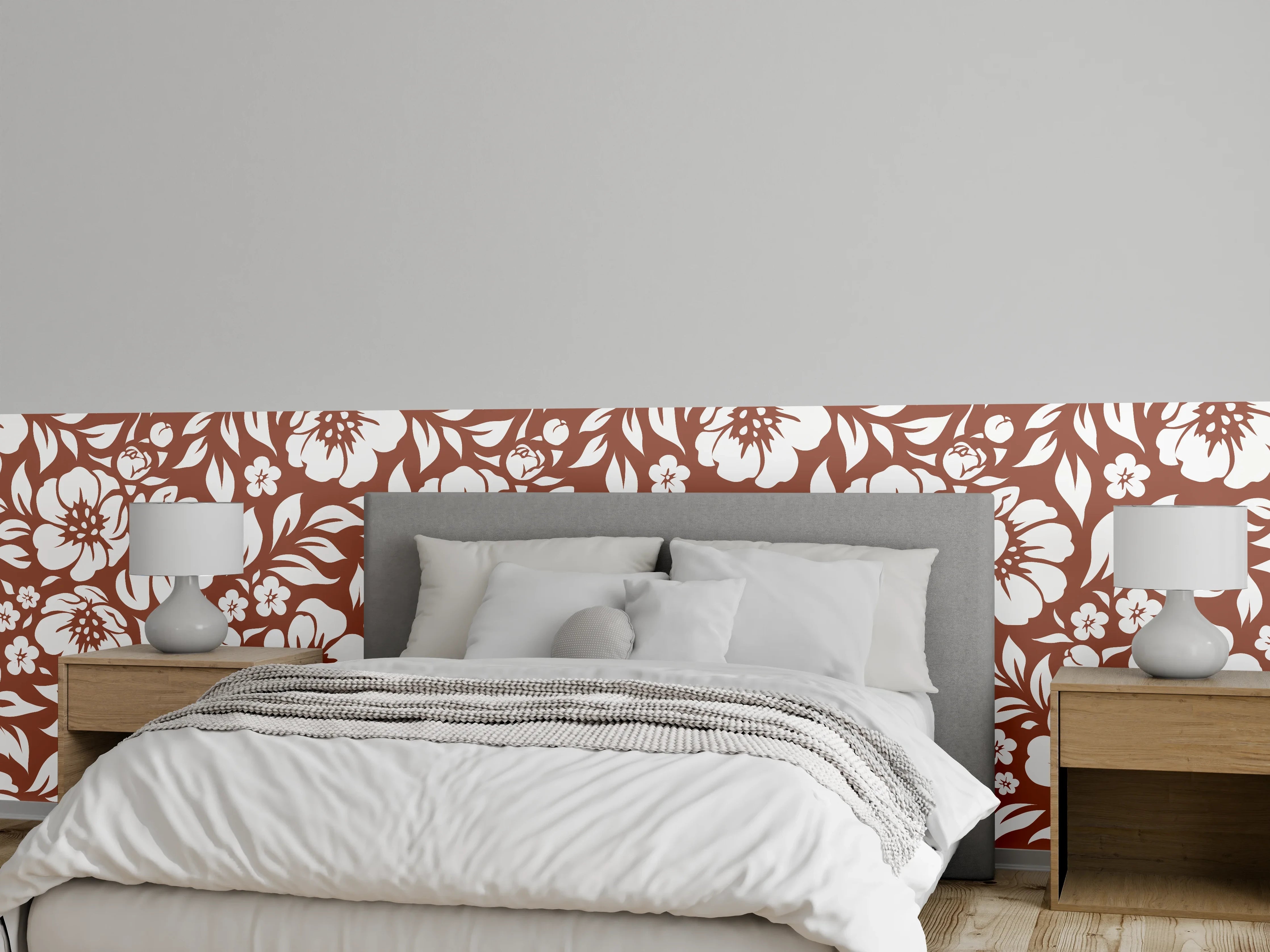 Wandverkleidung Schlafzimmer - Graue Blumenmuster in Creme
