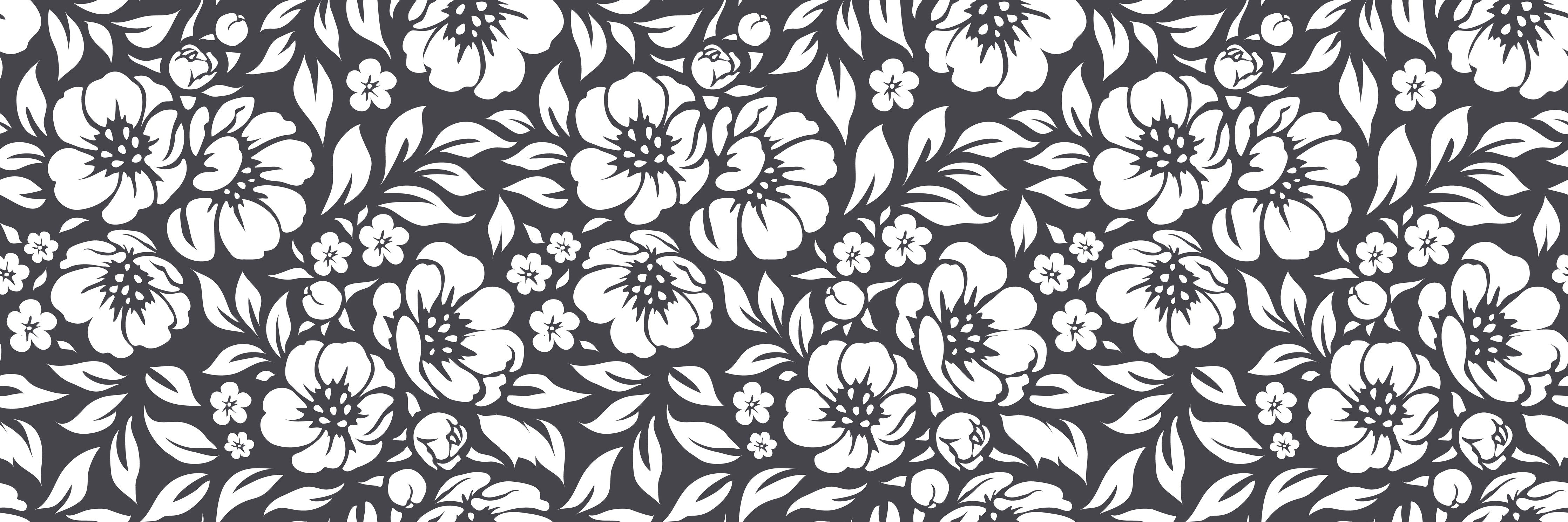 Wandverkleidung Schlafzimmer-Graue Blumenmuster in Schwarz-Weiß