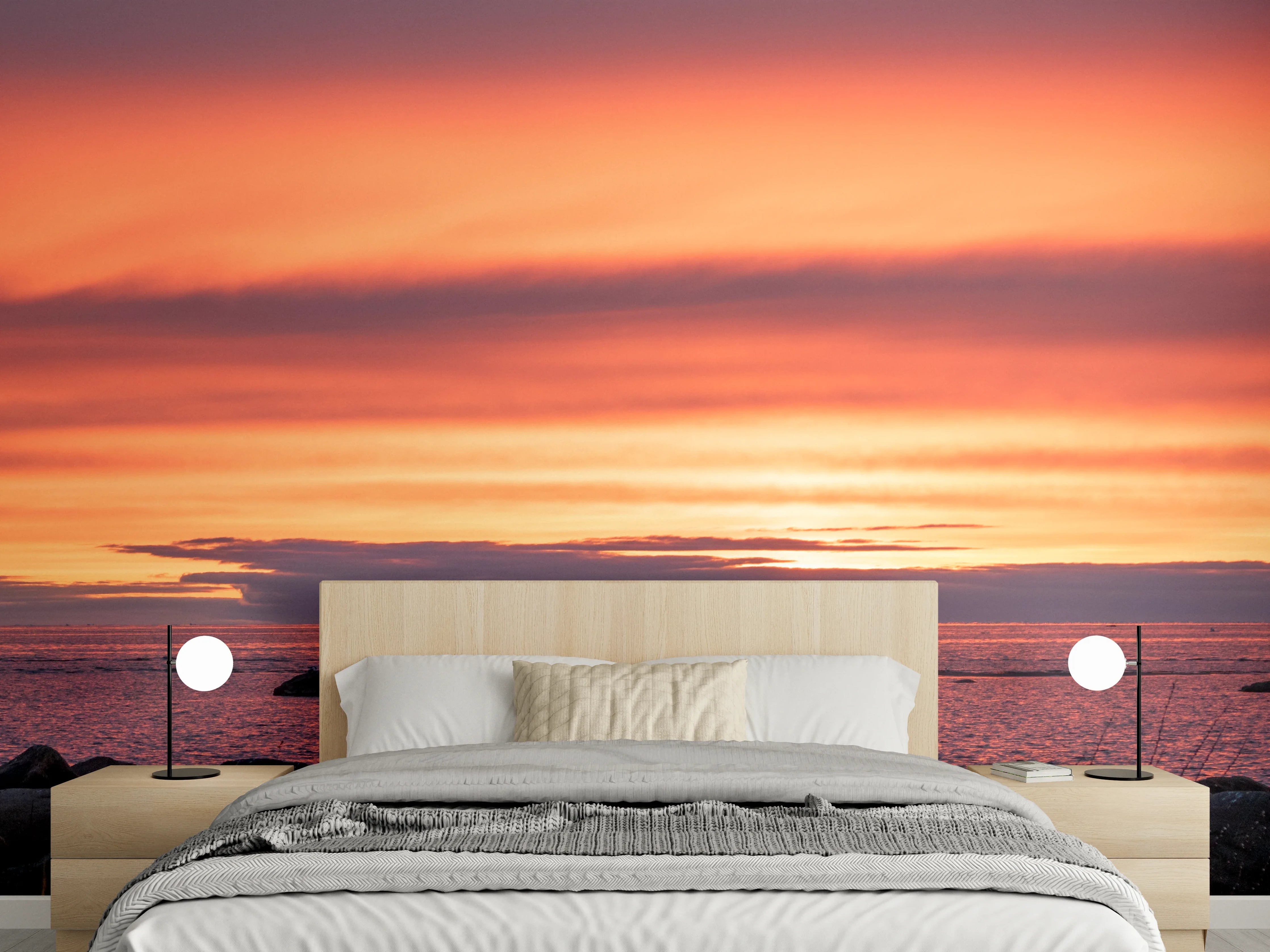 Wandverkleidung Schlafzimmer - Graue Dämmerung am weißen Küstenstrand