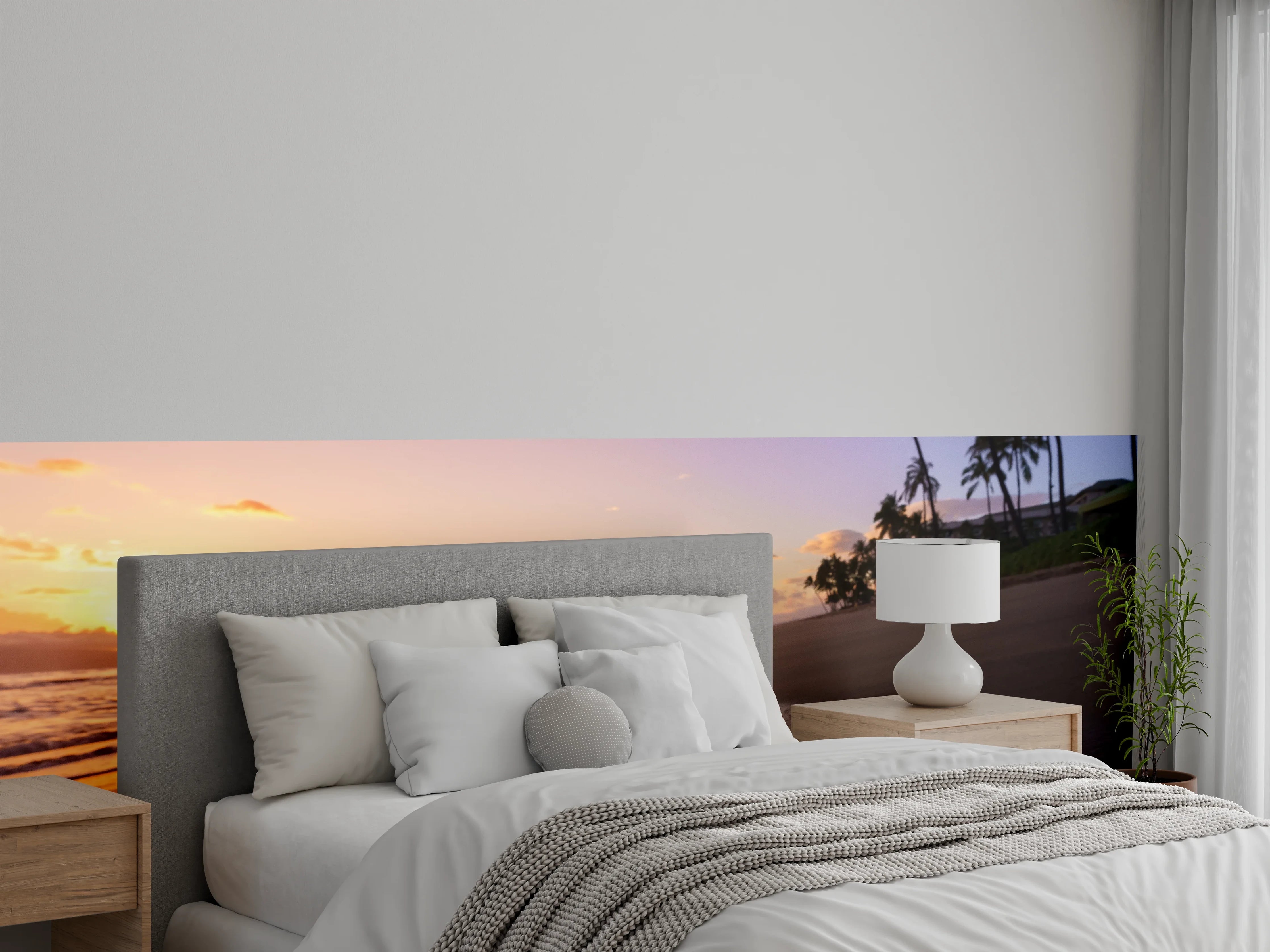 Wandverkleidung Schlafzimmer - Graue Dämmerung über Palmenküste