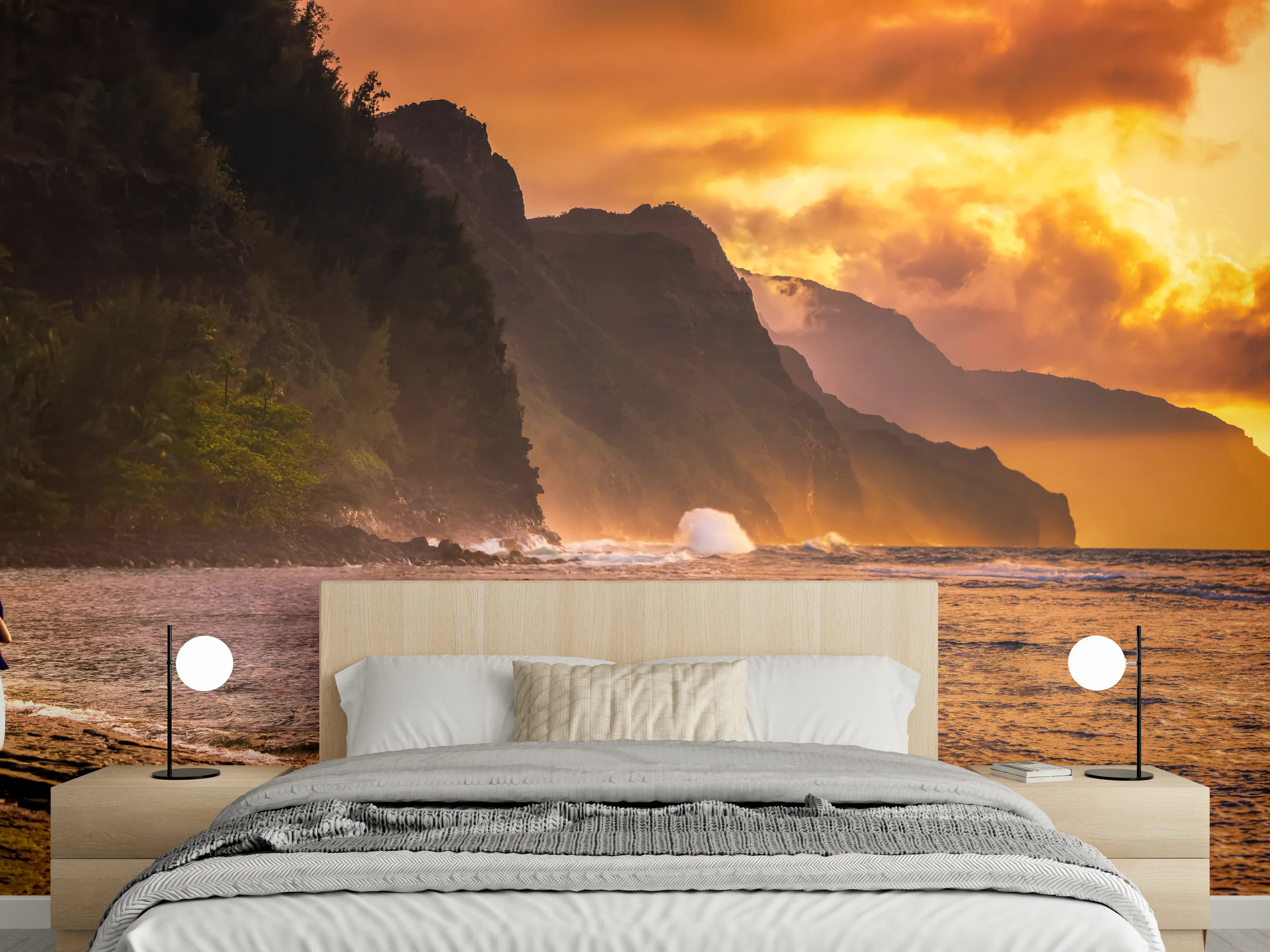 Wandverkleidung Schlafzimmer - Graue Dämmerung über weißer See