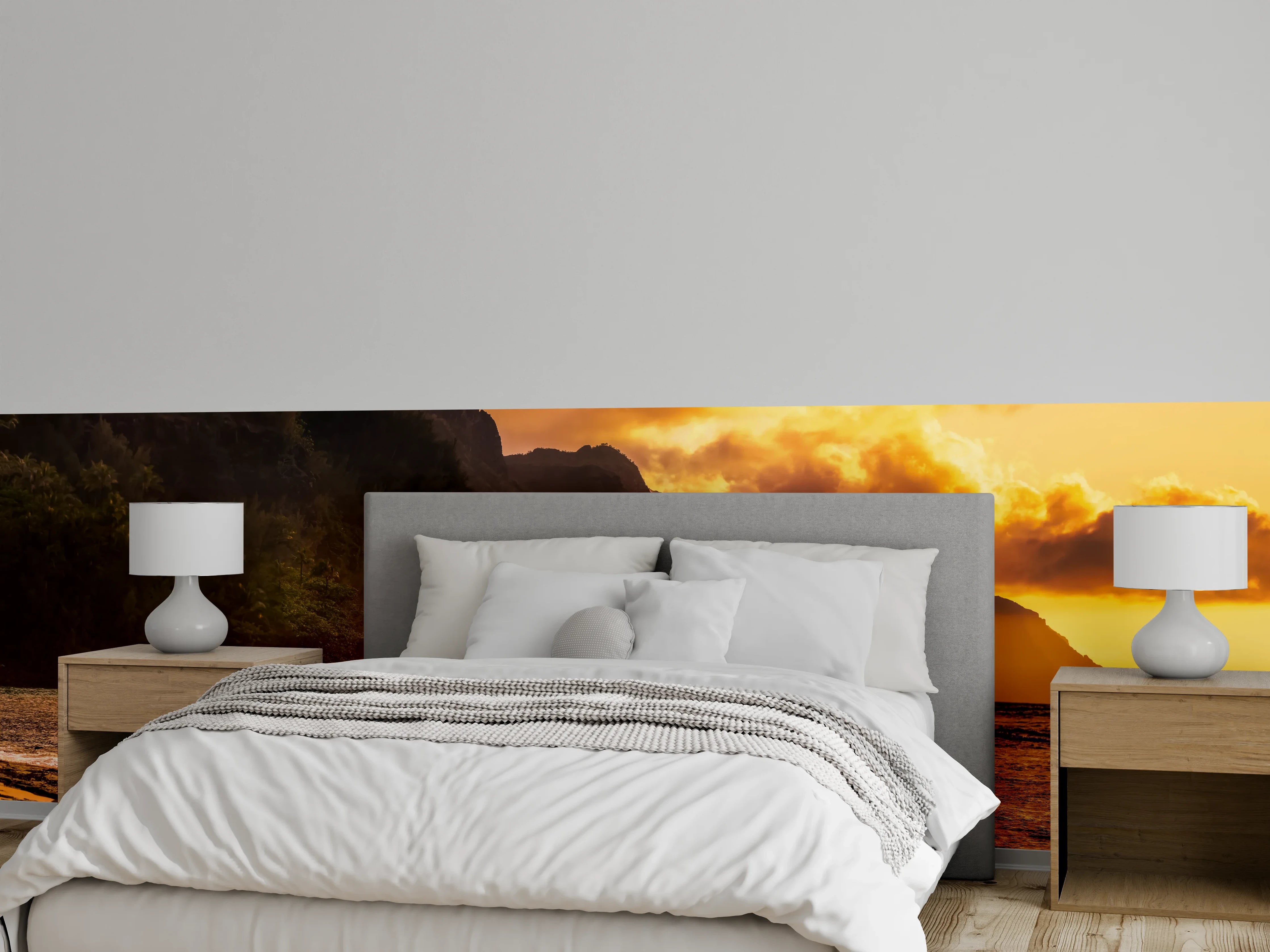 Wandverkleidung Schlafzimmer - Graue Dämmerung über weißer See