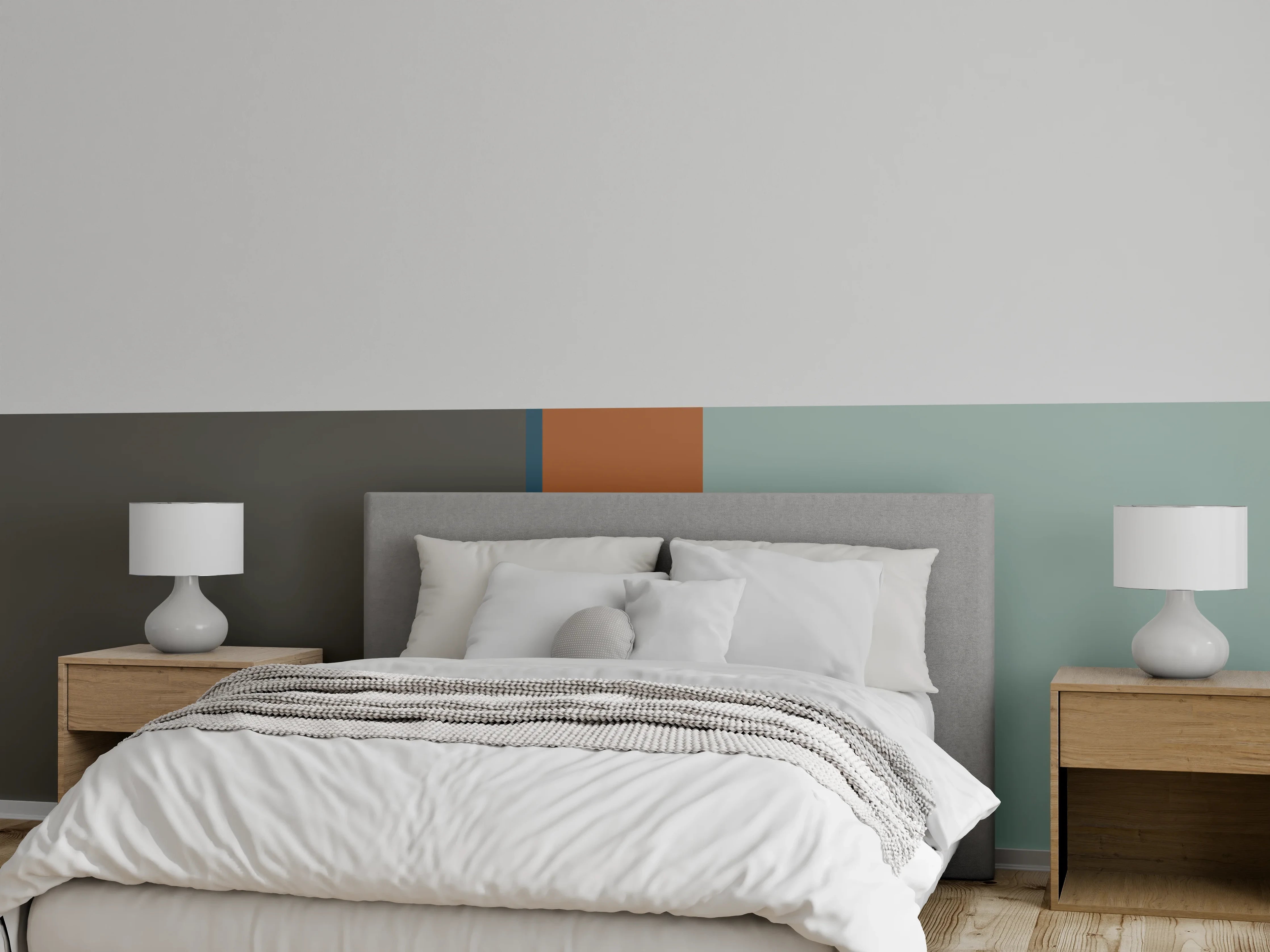 Wandverkleidung Schlafzimmer - Graue Eleganz: Abstrakte Farbakzente