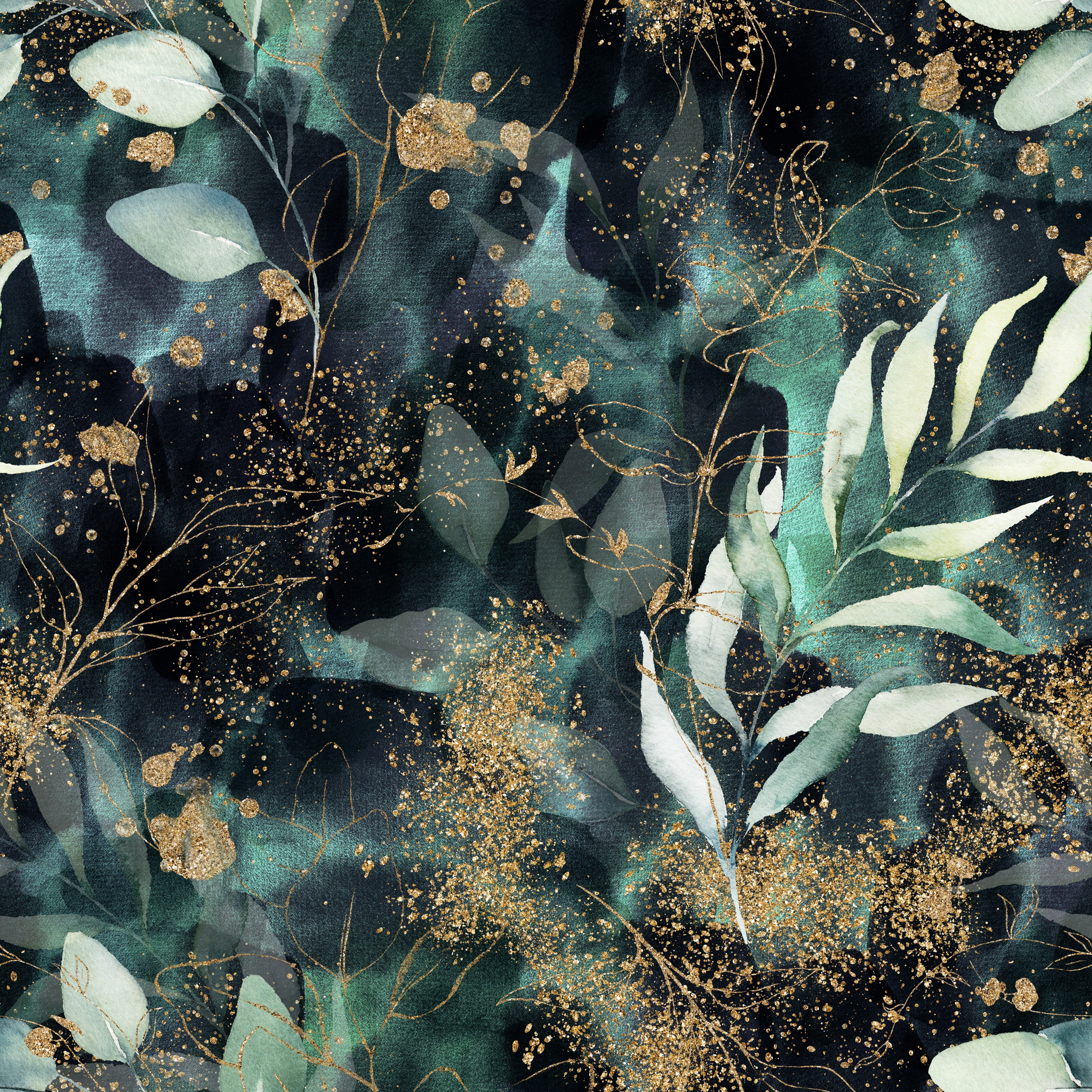 Wandverkleidung Schlafzimmer-Graue Florale Aquarellkunst mit Gold