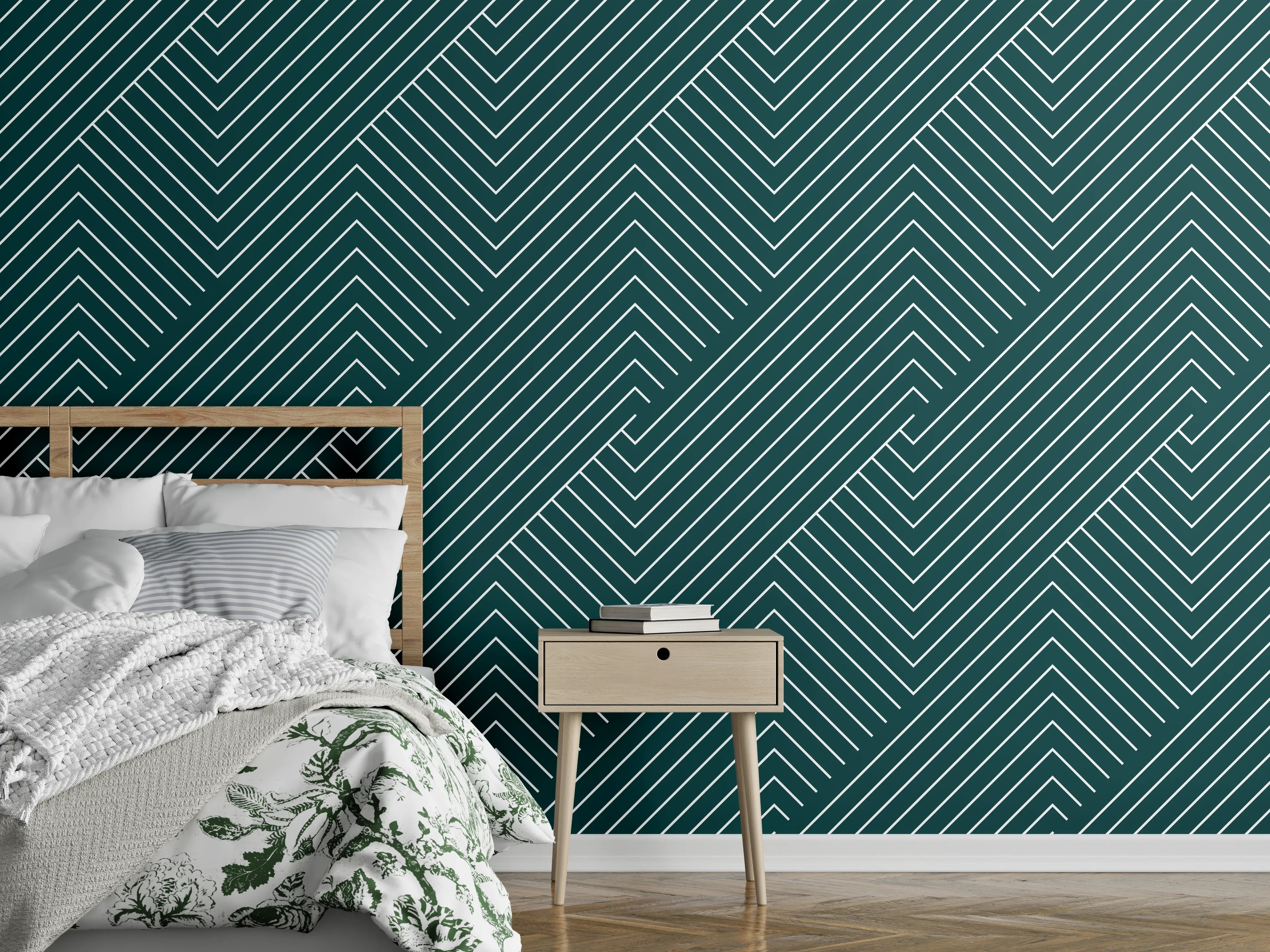 Wandverkleidung Schlafzimmer - Graue Geometrie: Weiße Musterwandkunst