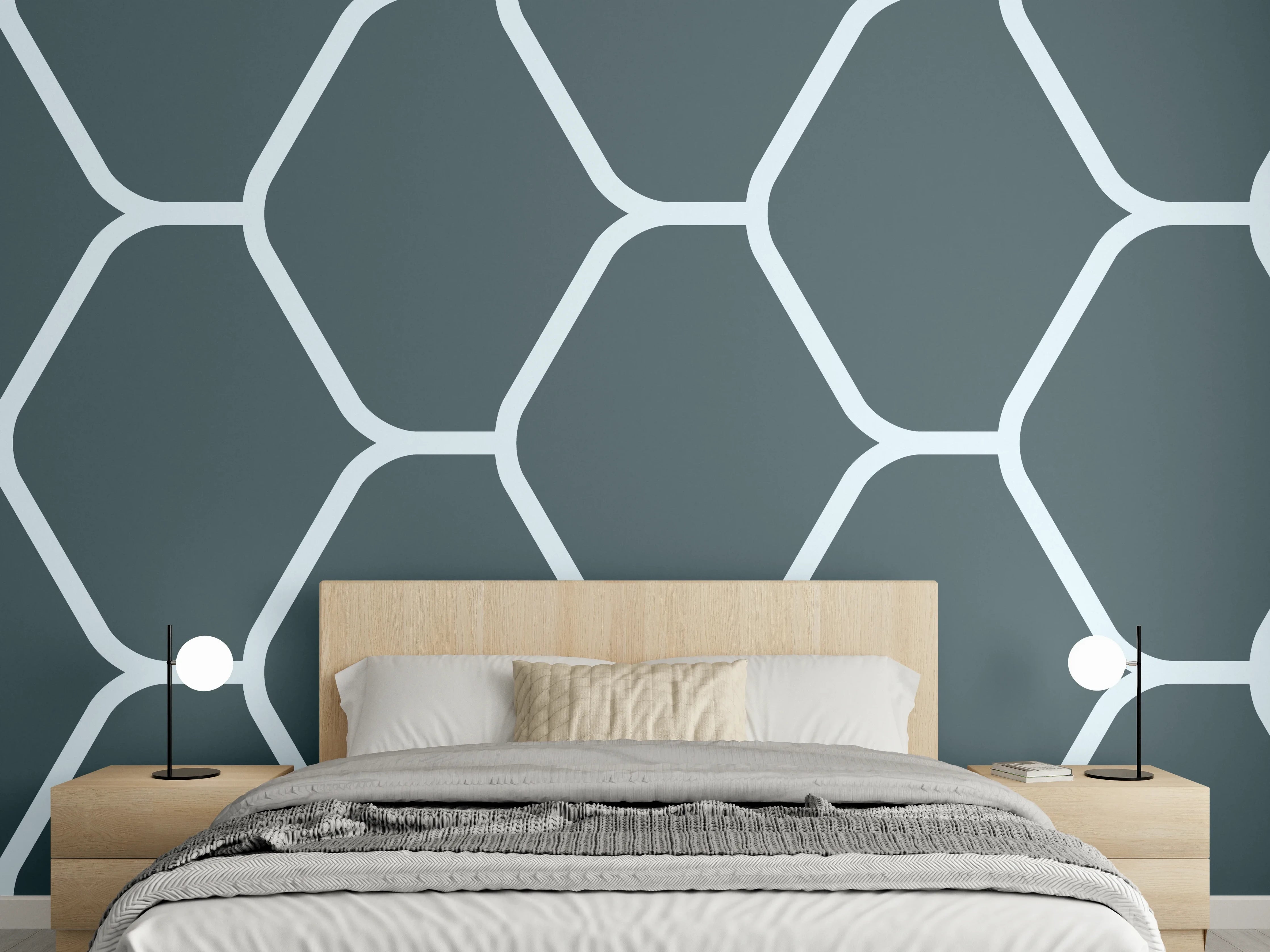 Wandverkleidung Schlafzimmer - Graue Hexagon-Muster Tapete