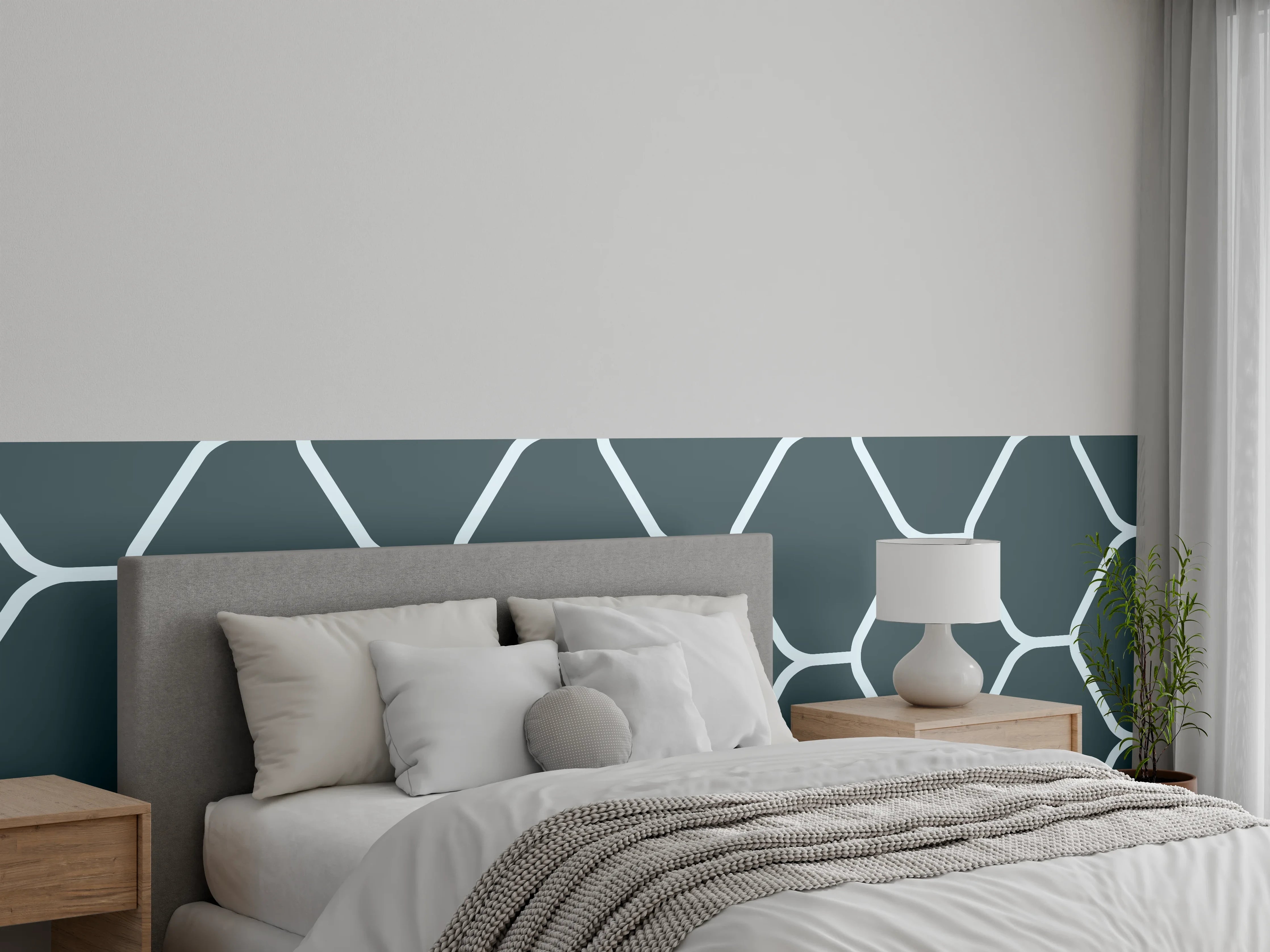 Wandverkleidung Schlafzimmer - Graue Hexagon-Muster Tapete