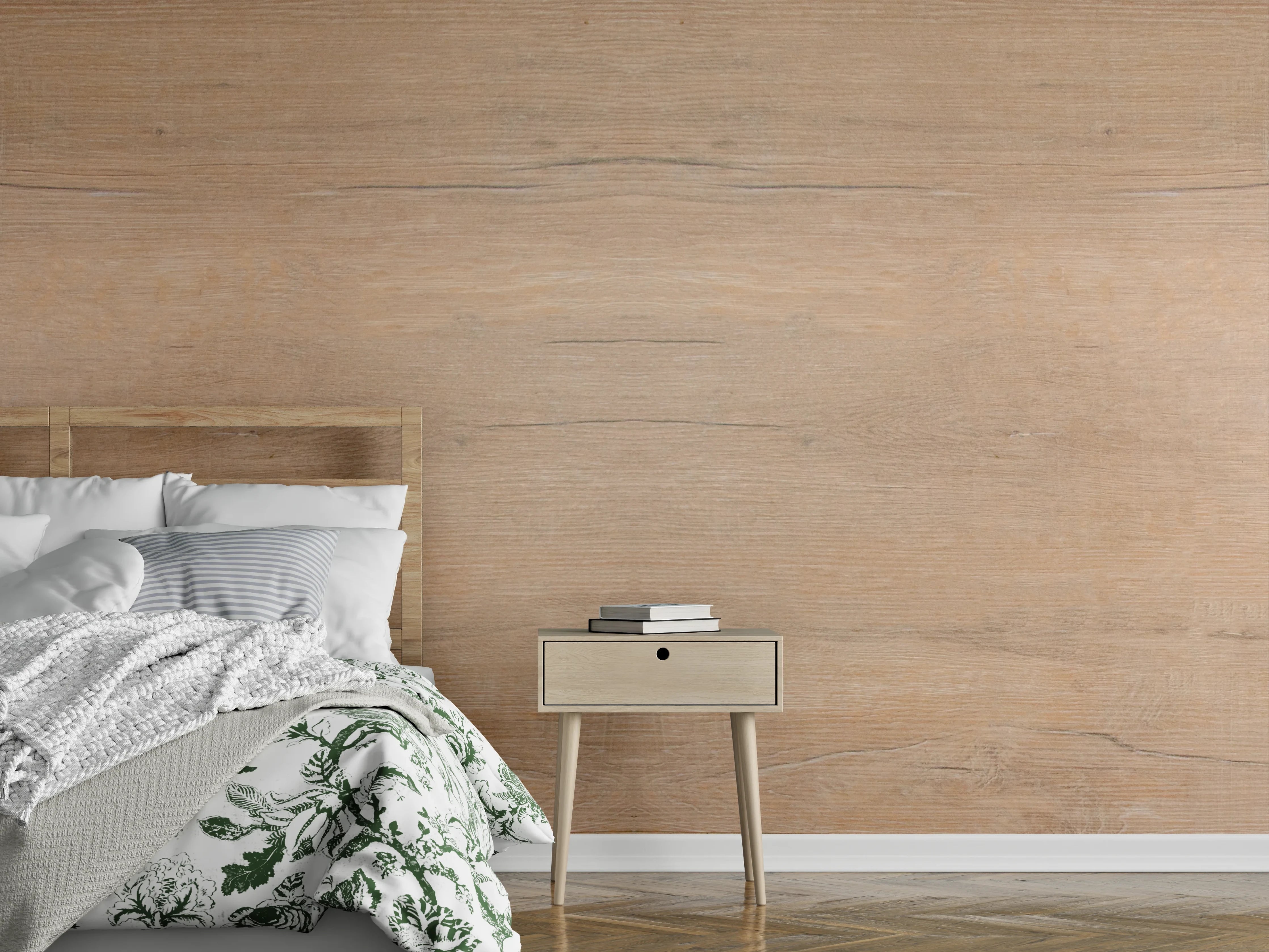 Wandverkleidung Schlafzimmer - Graue Holzmaserung Wandpaneele Weiß