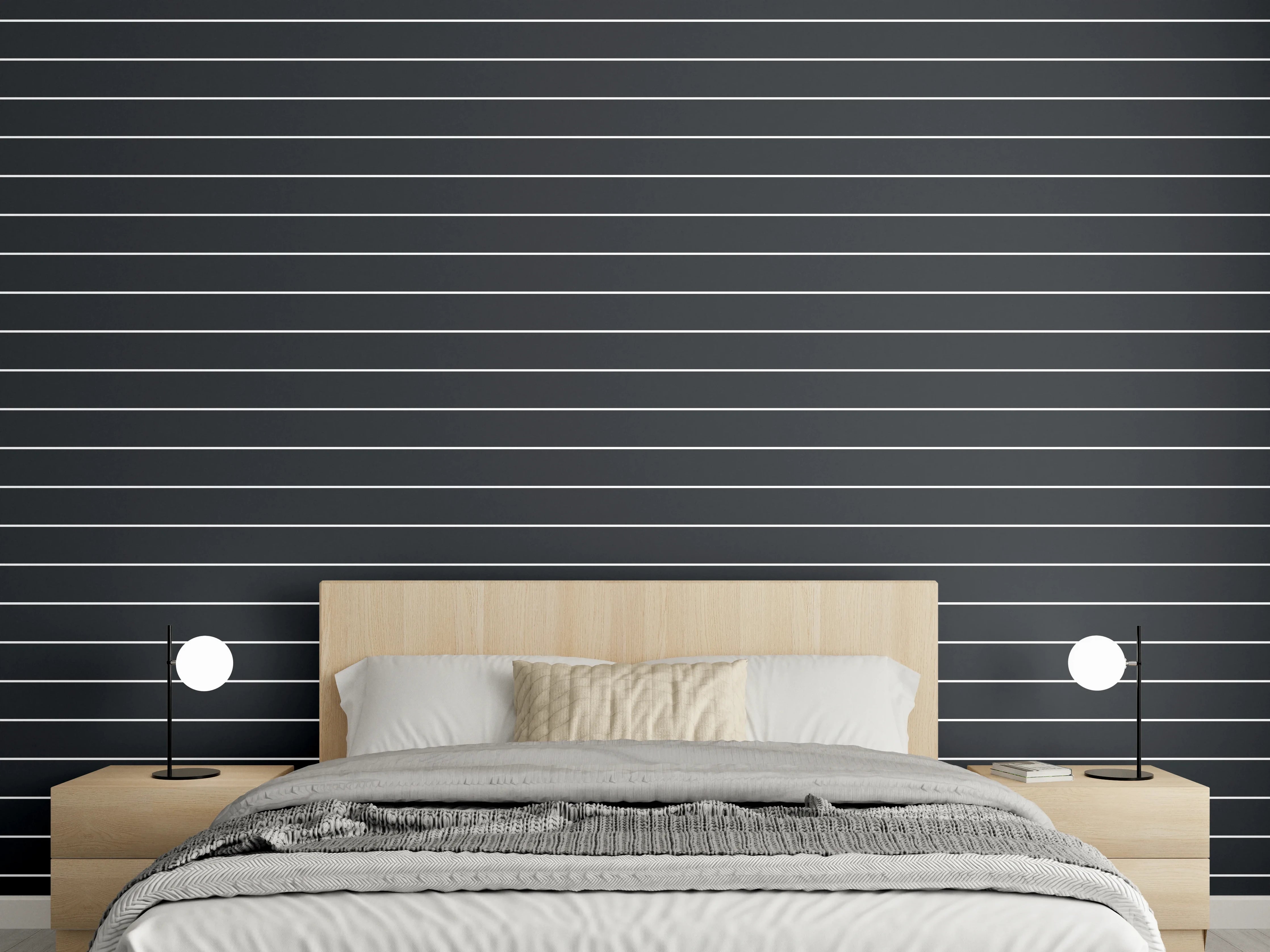 Wandverkleidung Schlafzimmer - Graue Linien auf schwarzem Hintergrund