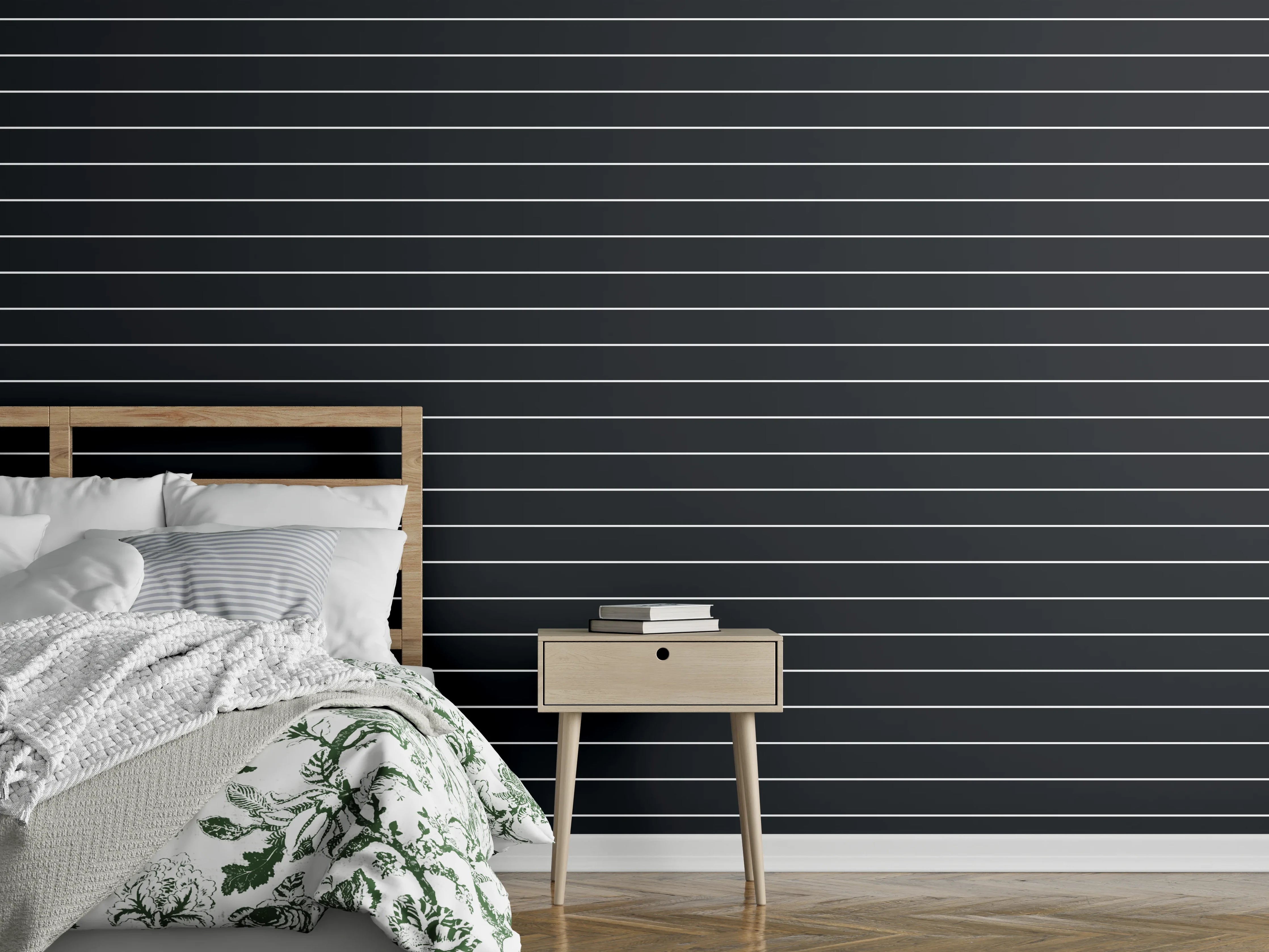 Wandverkleidung Schlafzimmer - Graue Linien auf schwarzem Hintergrund
