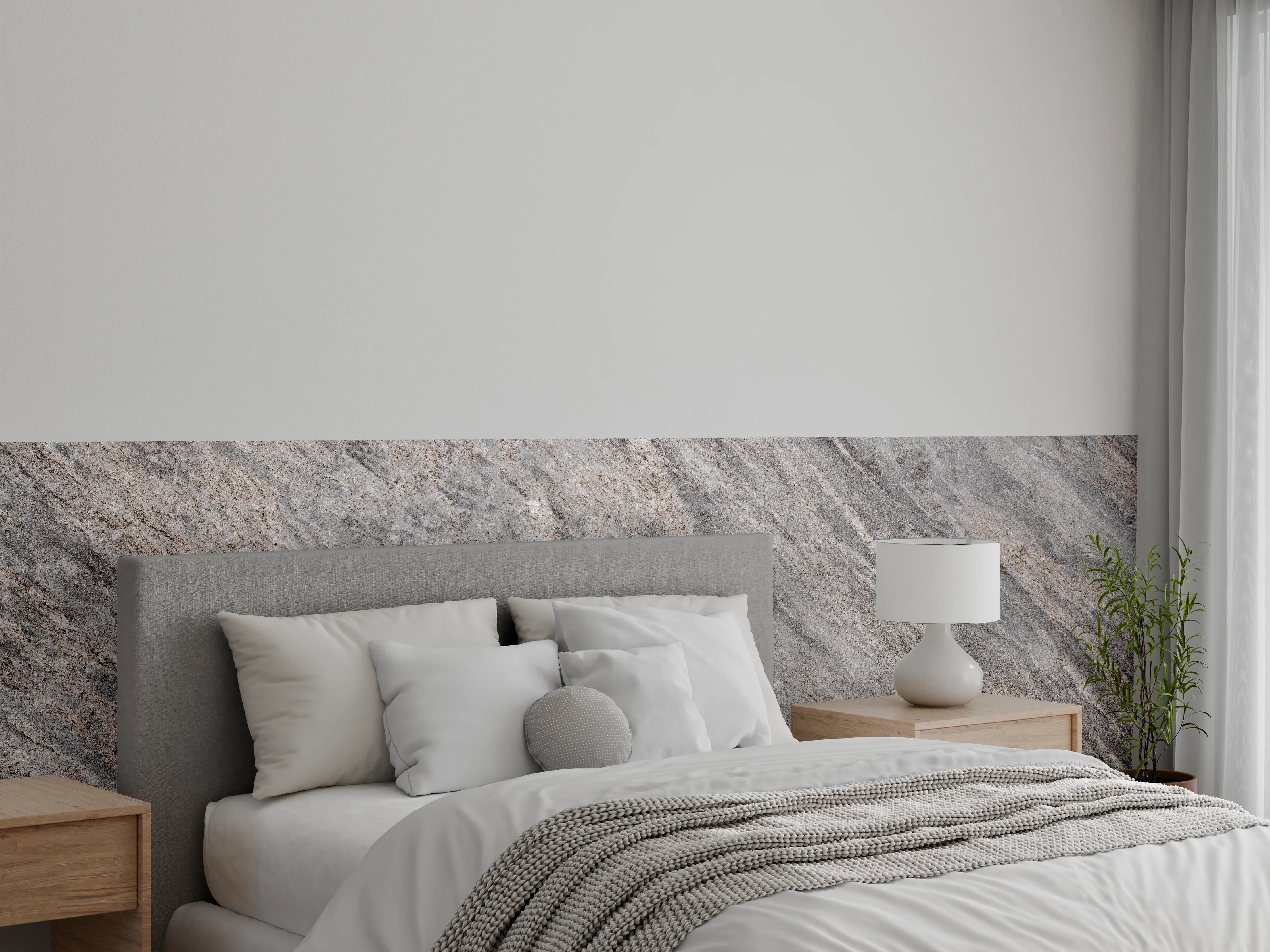 Wandverkleidung Schlafzimmer - Graue Marmor-Textur mit Naturmuster