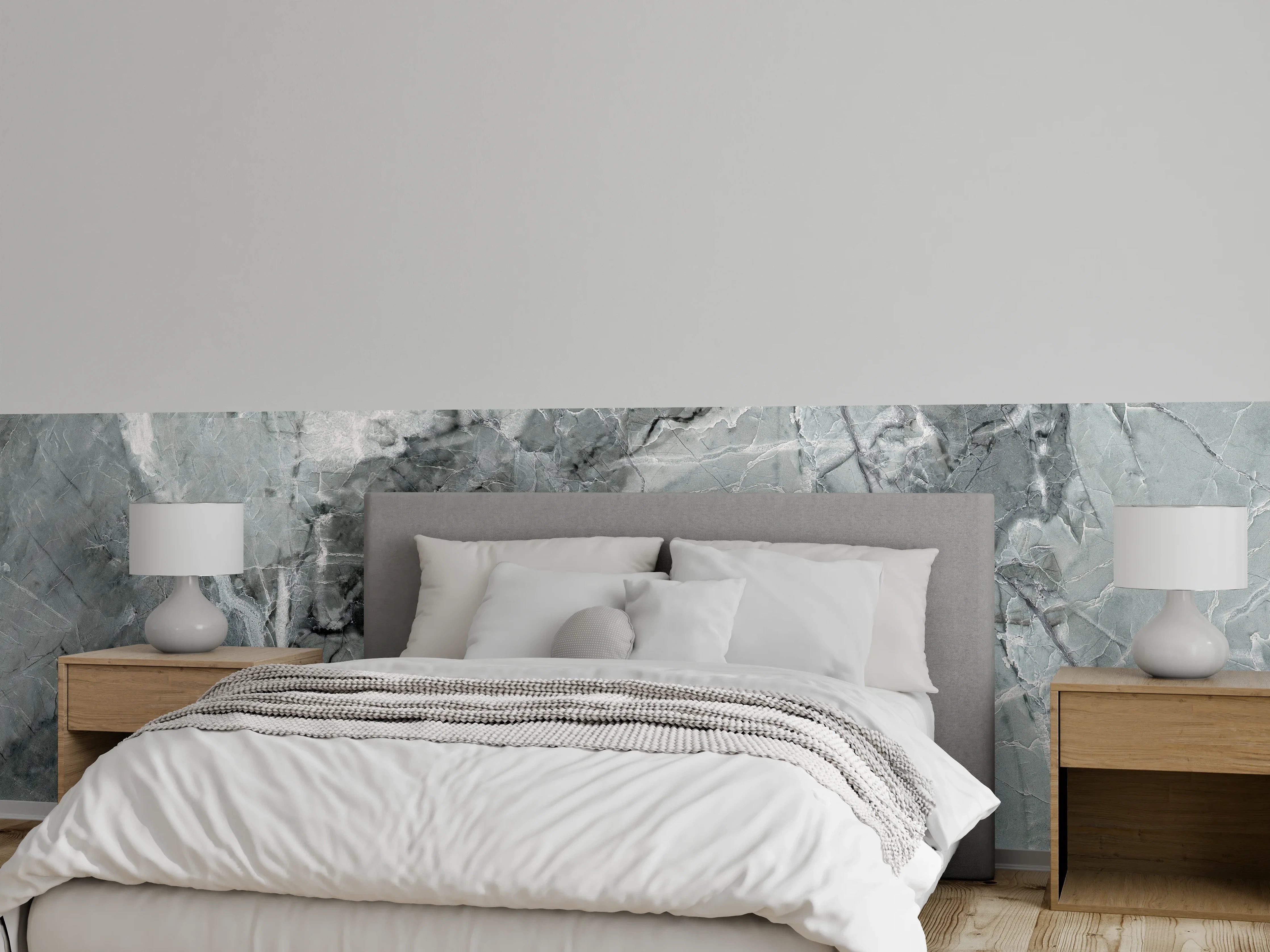 Wandverkleidung Schlafzimmer - Graue Marmor-Textur mit weißen Adern
