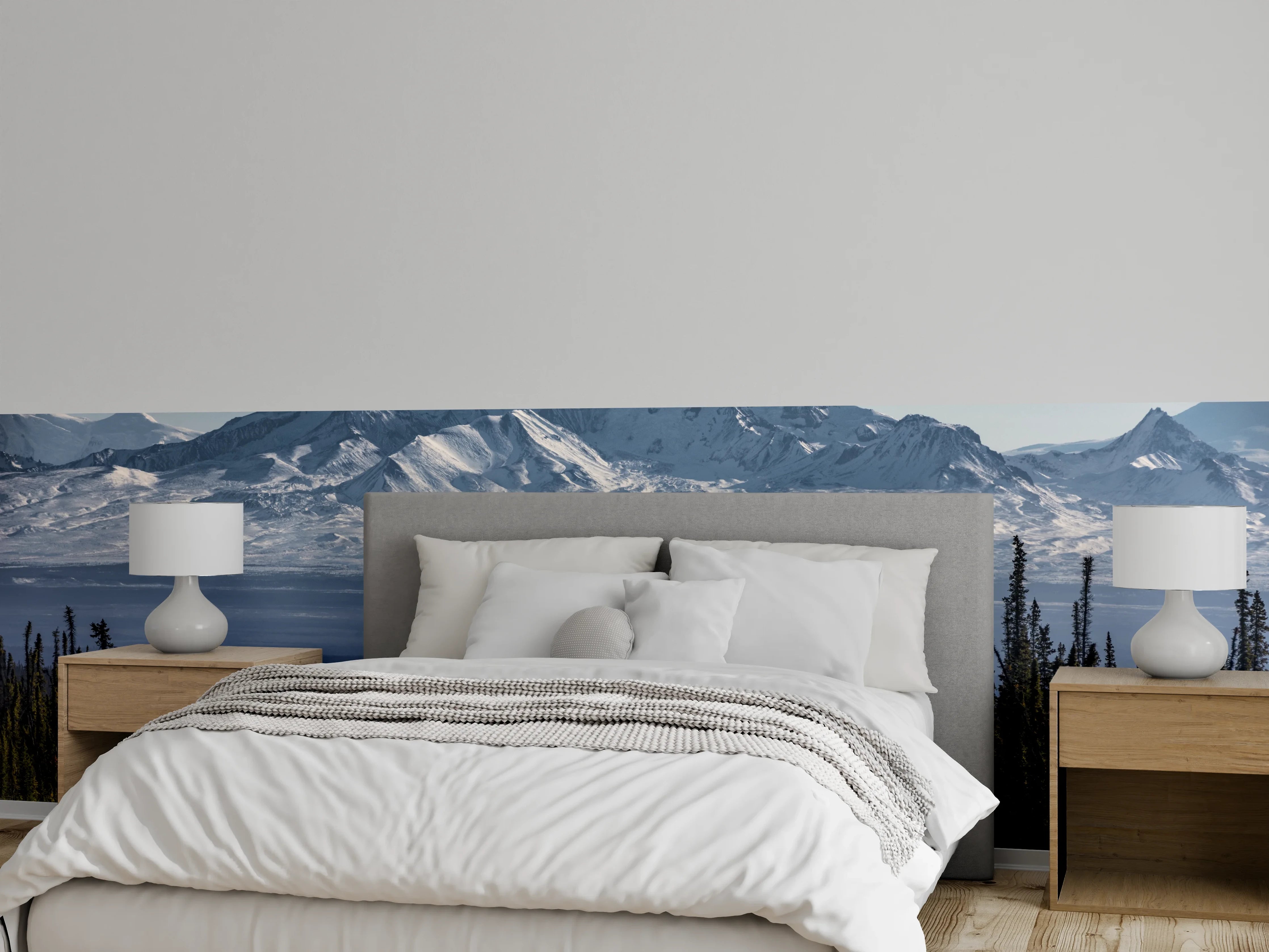 Wandverkleidung Schlafzimmer - Graue Pfade durch weiße Gipfel