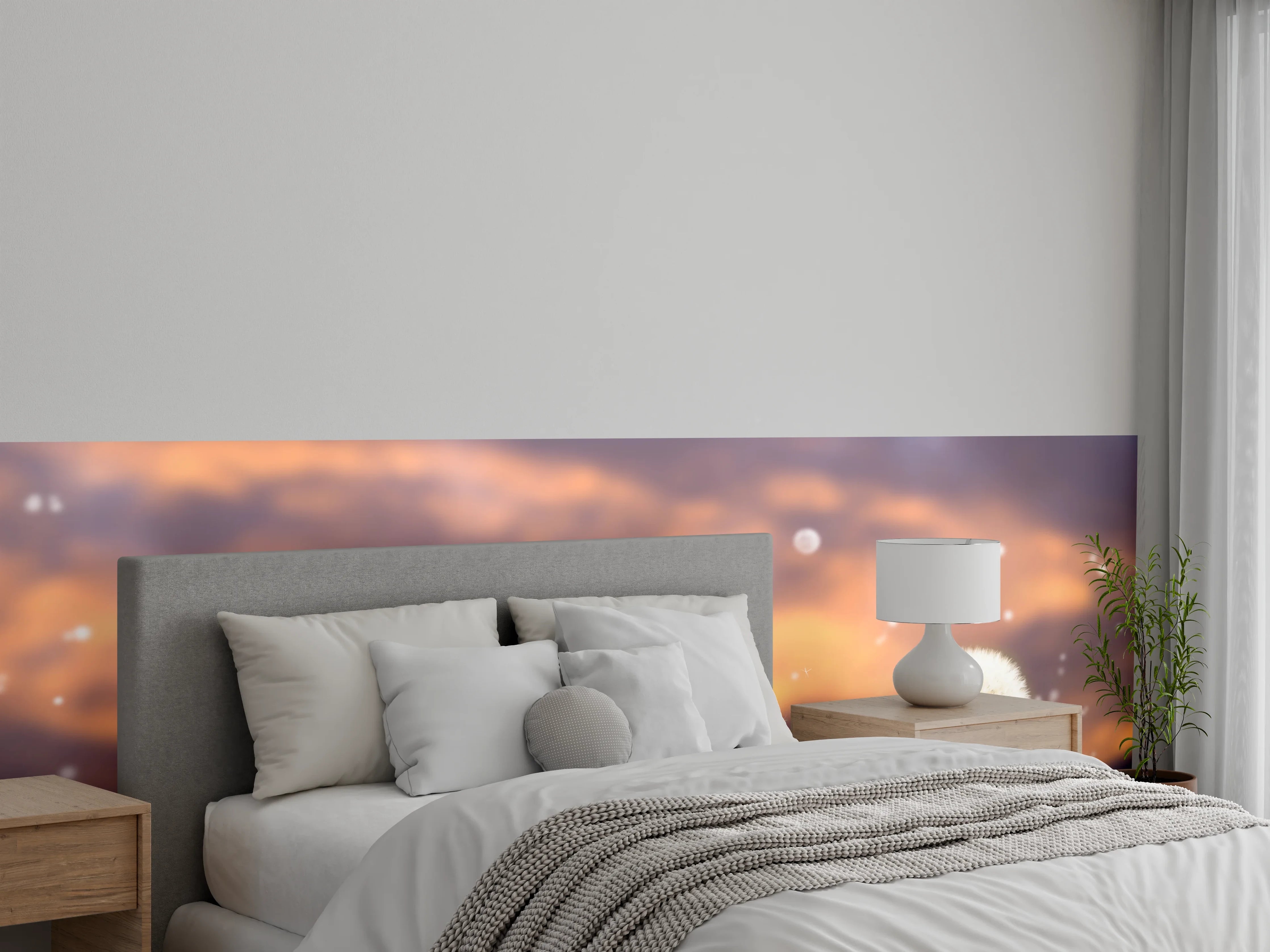 Wandverkleidung Schlafzimmer - Graue Pusteblume im Abendlicht
