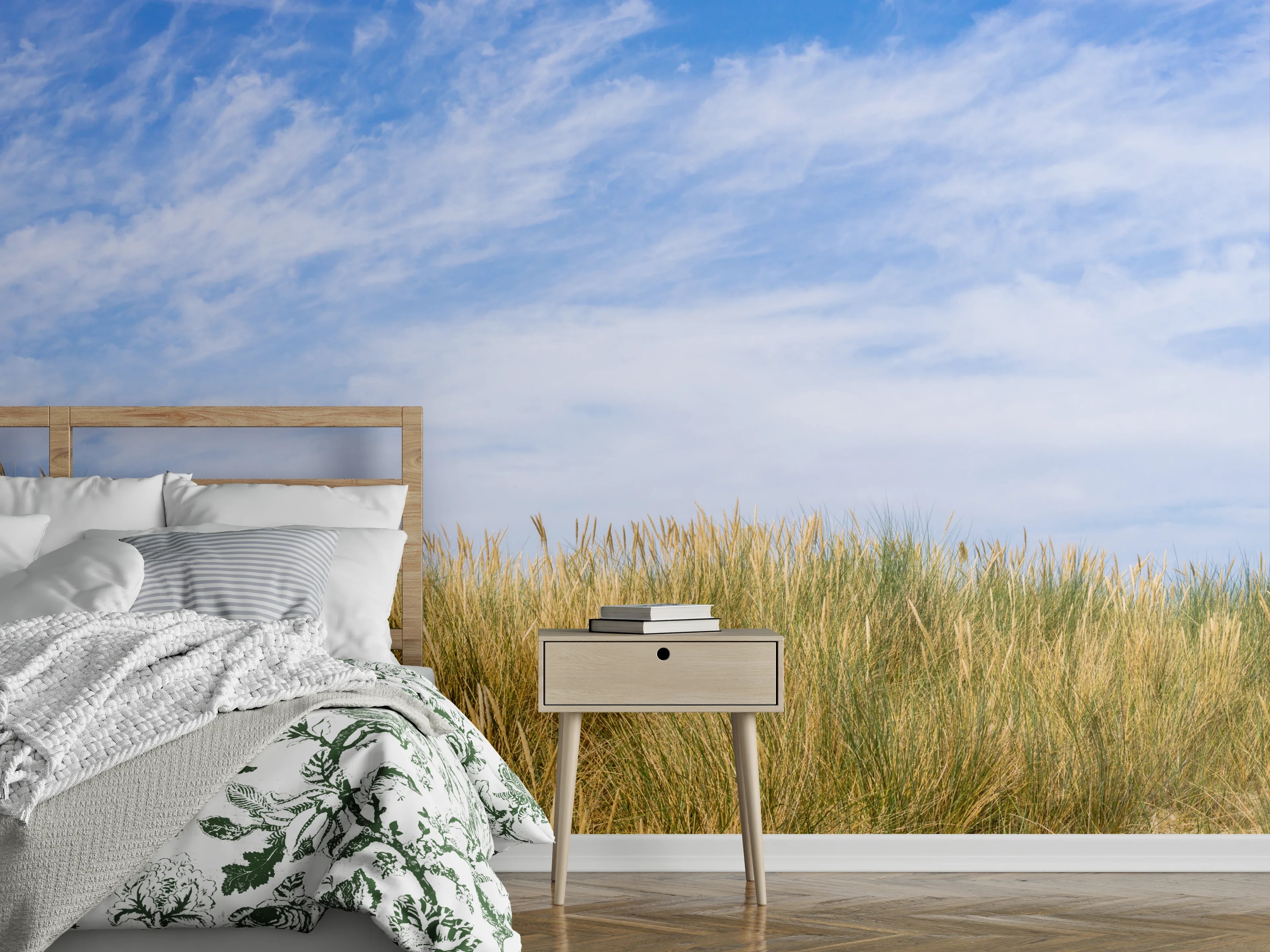 Wandverkleidung Schlafzimmer - Graue Schatten auf weißer Düne