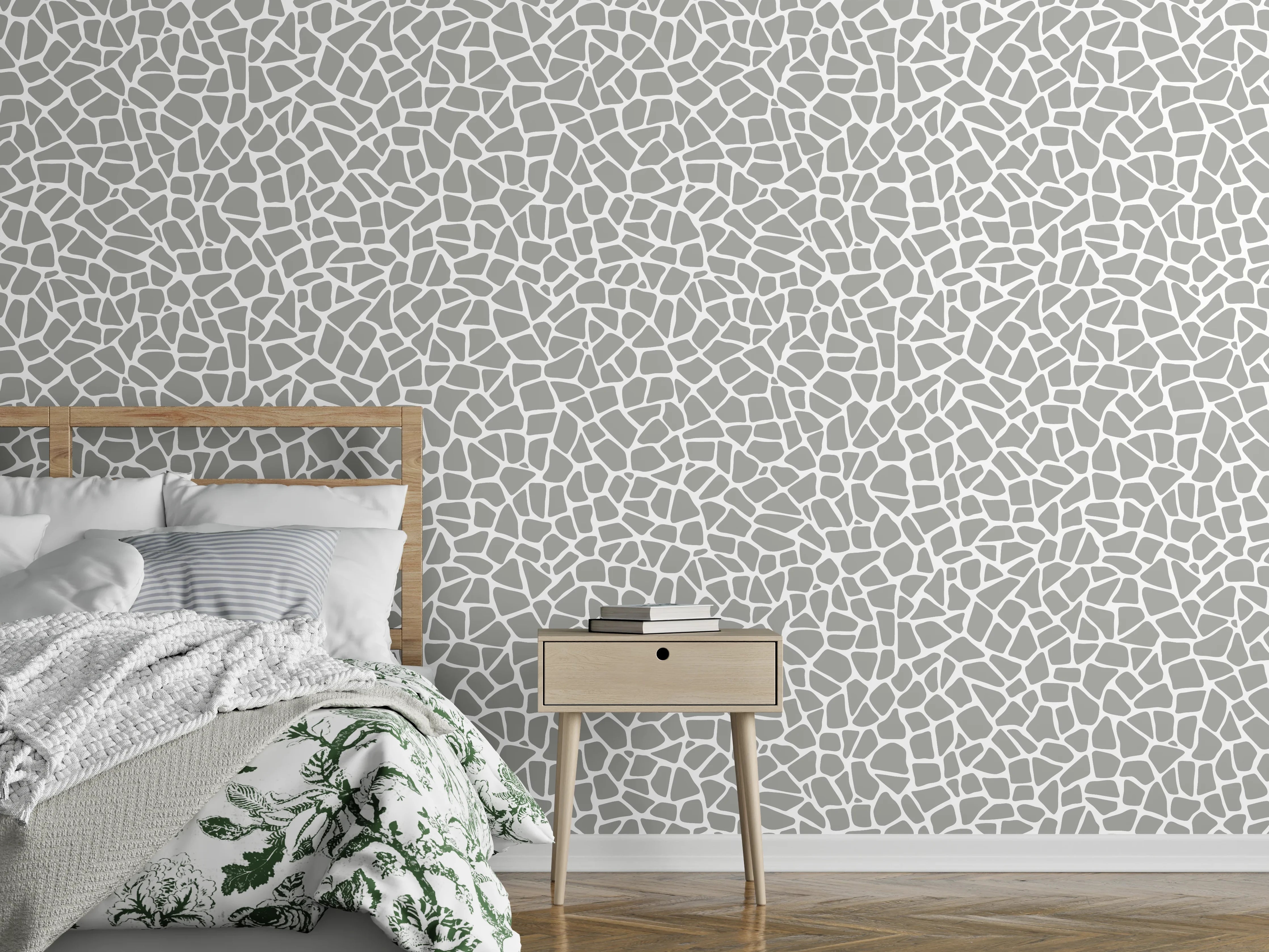 Wandverkleidung Schlafzimmer - Graue Schattierungen auf weißem Mosaik