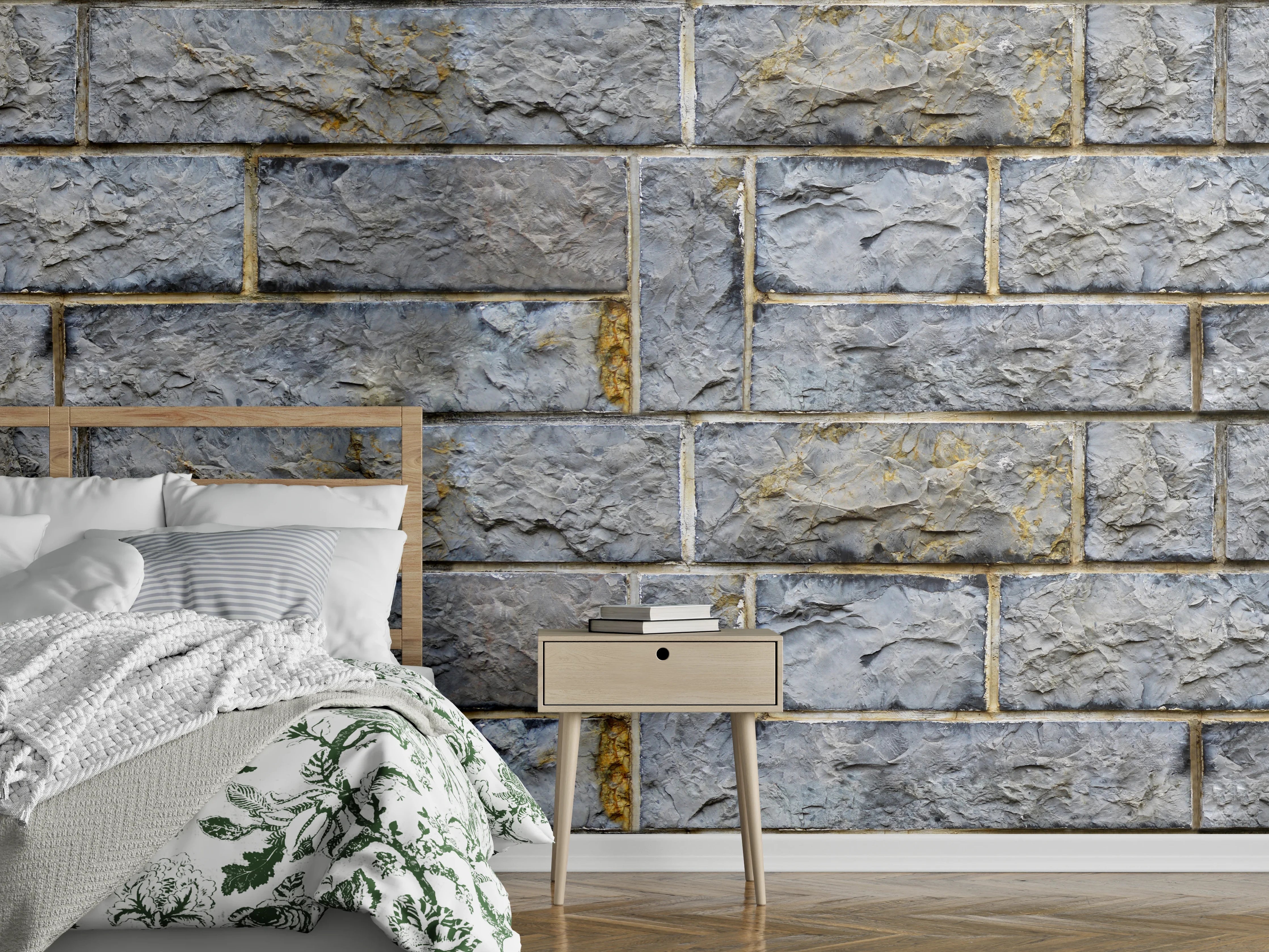 Wandverkleidung Schlafzimmer - Graue Schnittsteinmauer