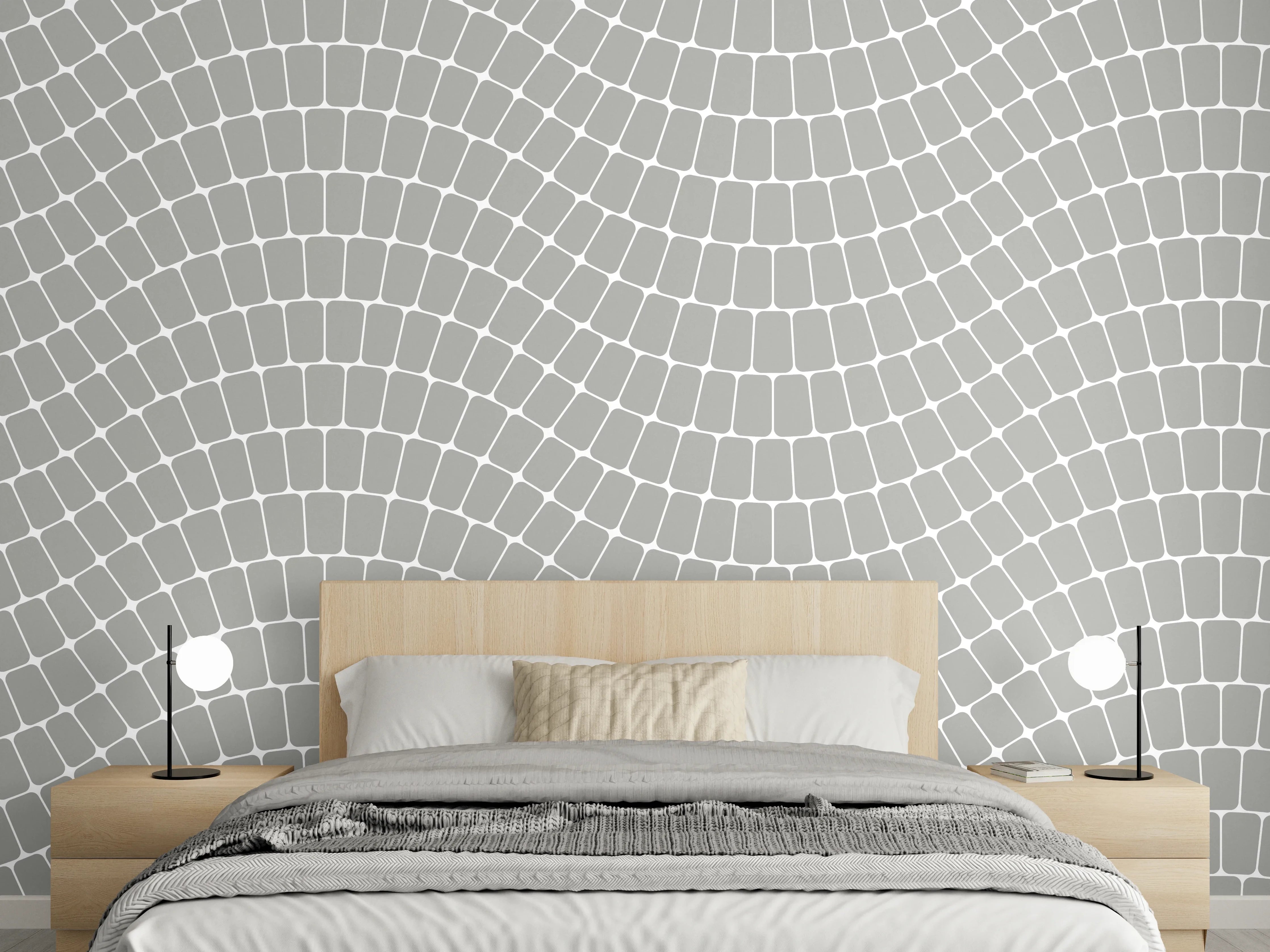 Wandverkleidung Schlafzimmer - Graue Schwingungen auf weißem Grund