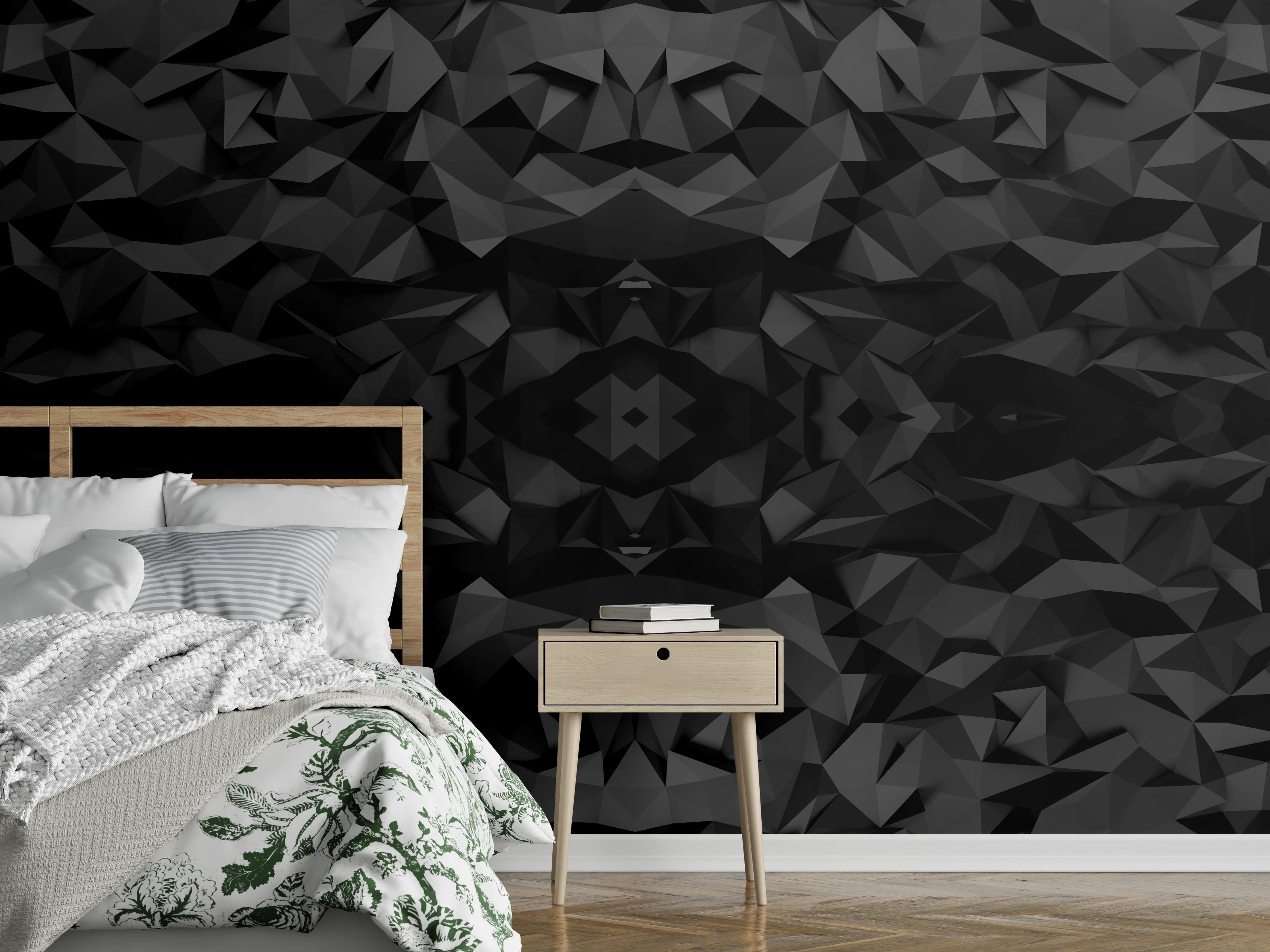 Wandverkleidung Schlafzimmer - Graue Silhouetten: Geometrische Dunkelheit