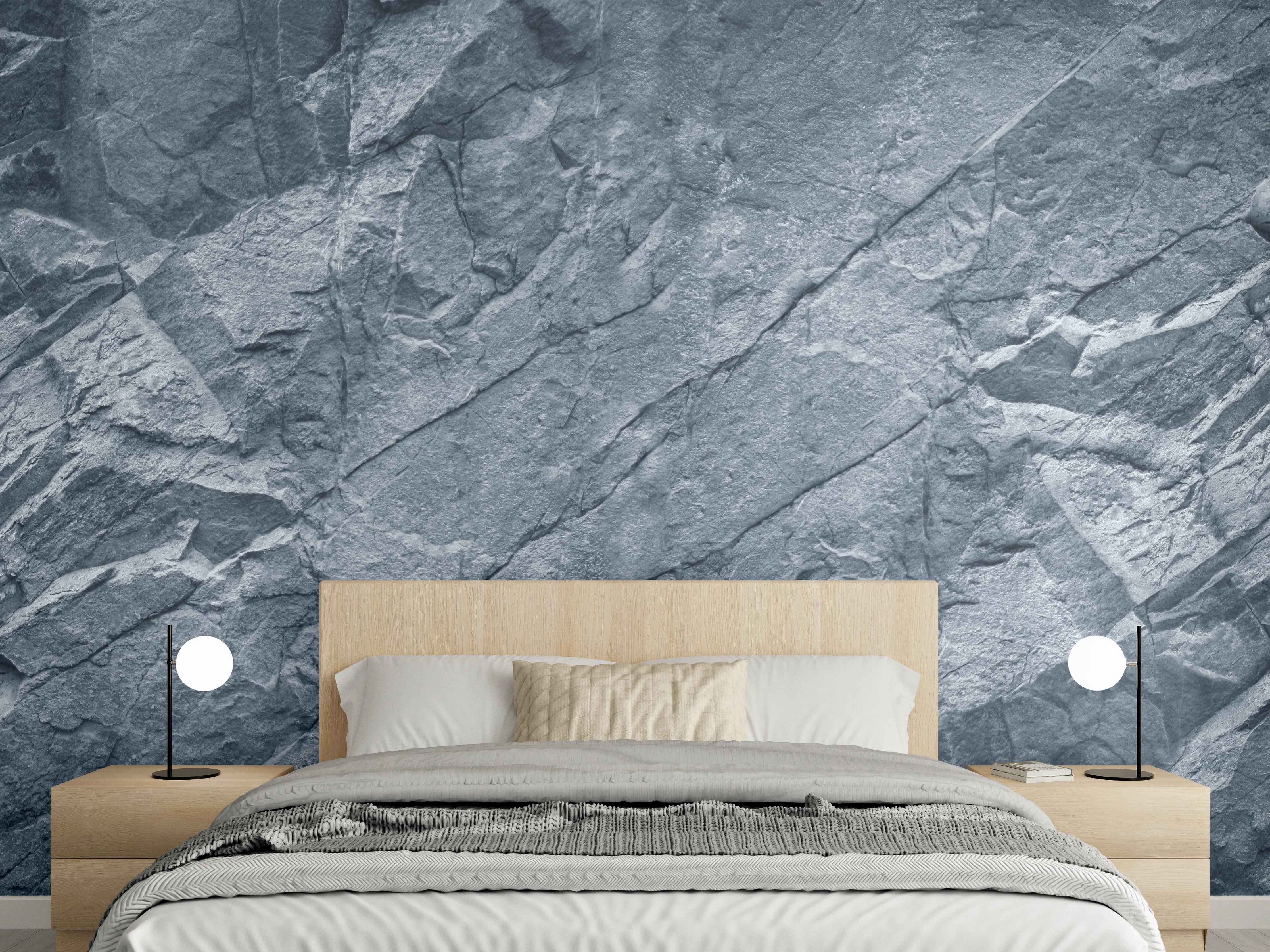 Wandverkleidung Schlafzimmer - Graue Steinstruktur mit Schatteneffekten