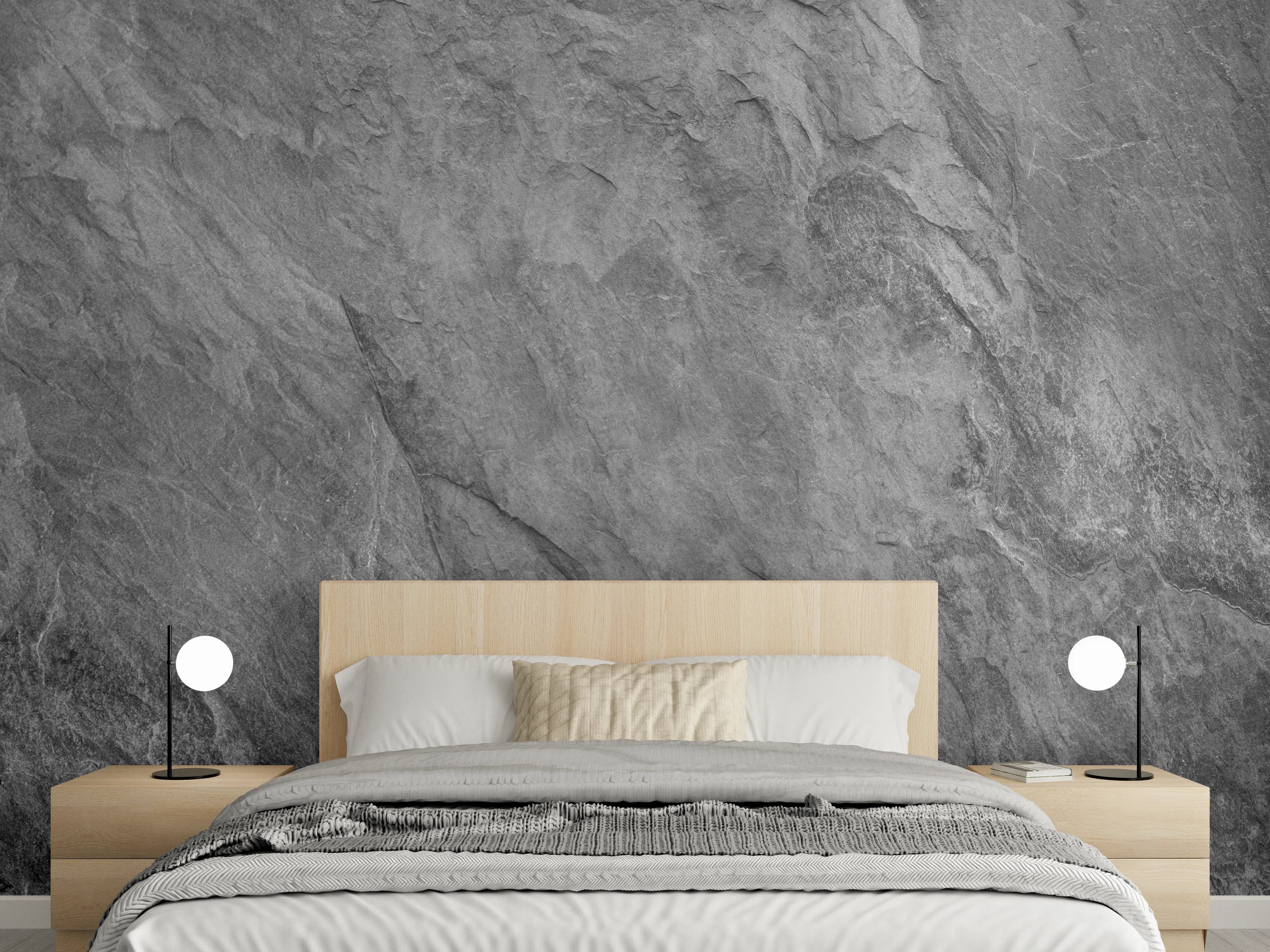 Wandverkleidung Schlafzimmer - Graue Steinstruktur mit Textur