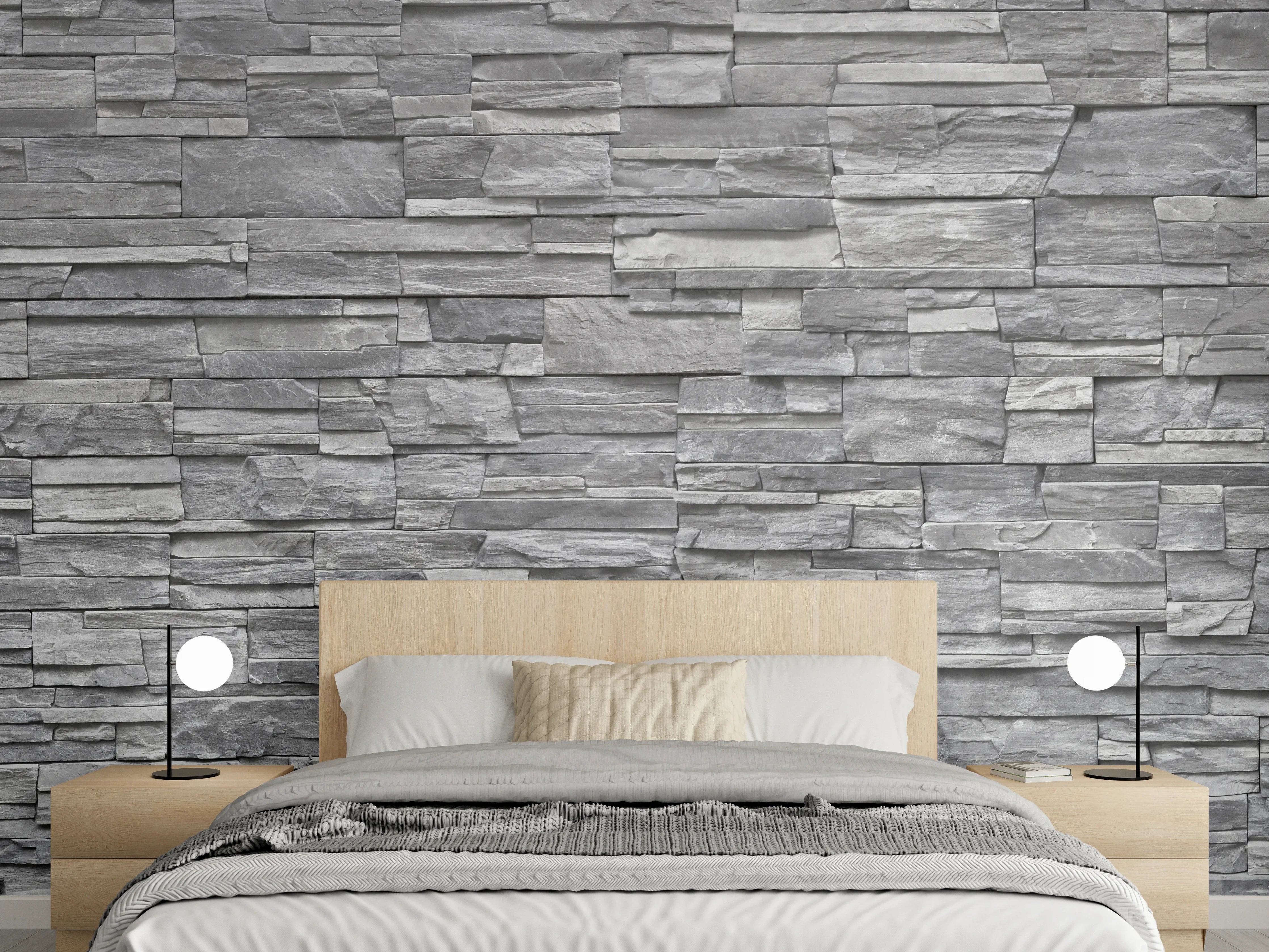 Wandverkleidung Schlafzimmer - Graue Steinwand