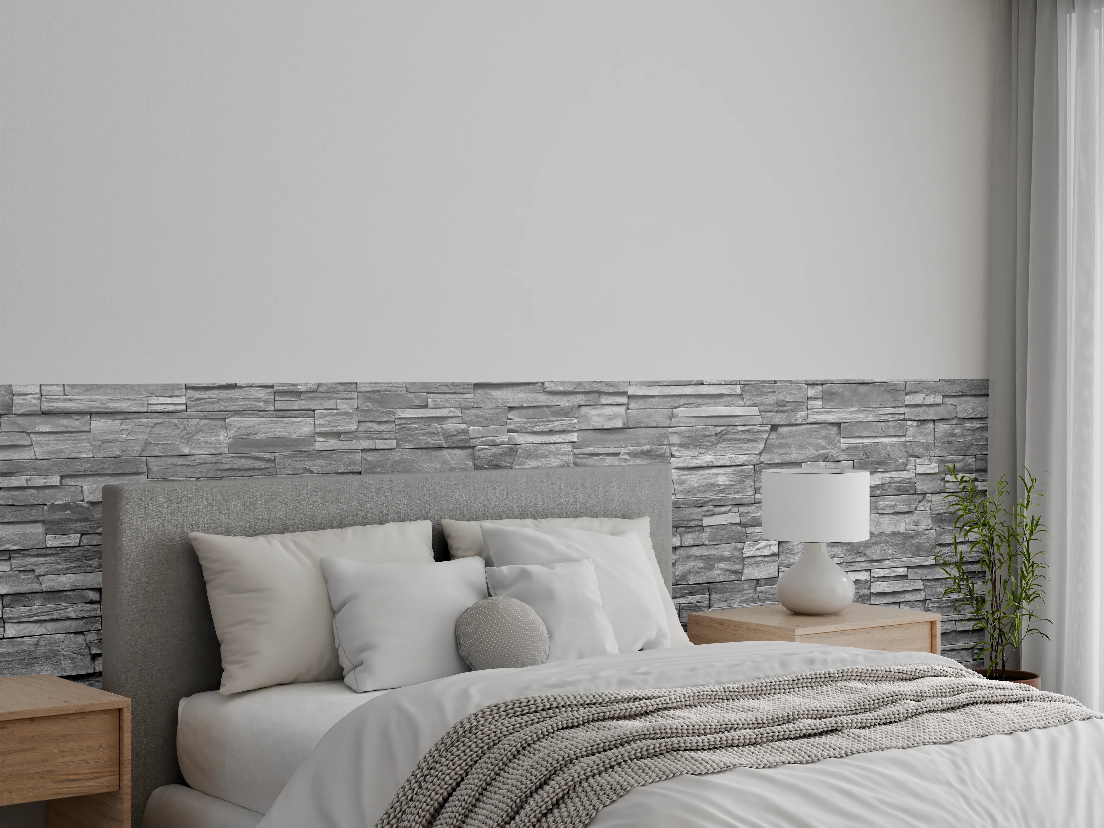 Wandverkleidung Schlafzimmer - Graue Steinwand