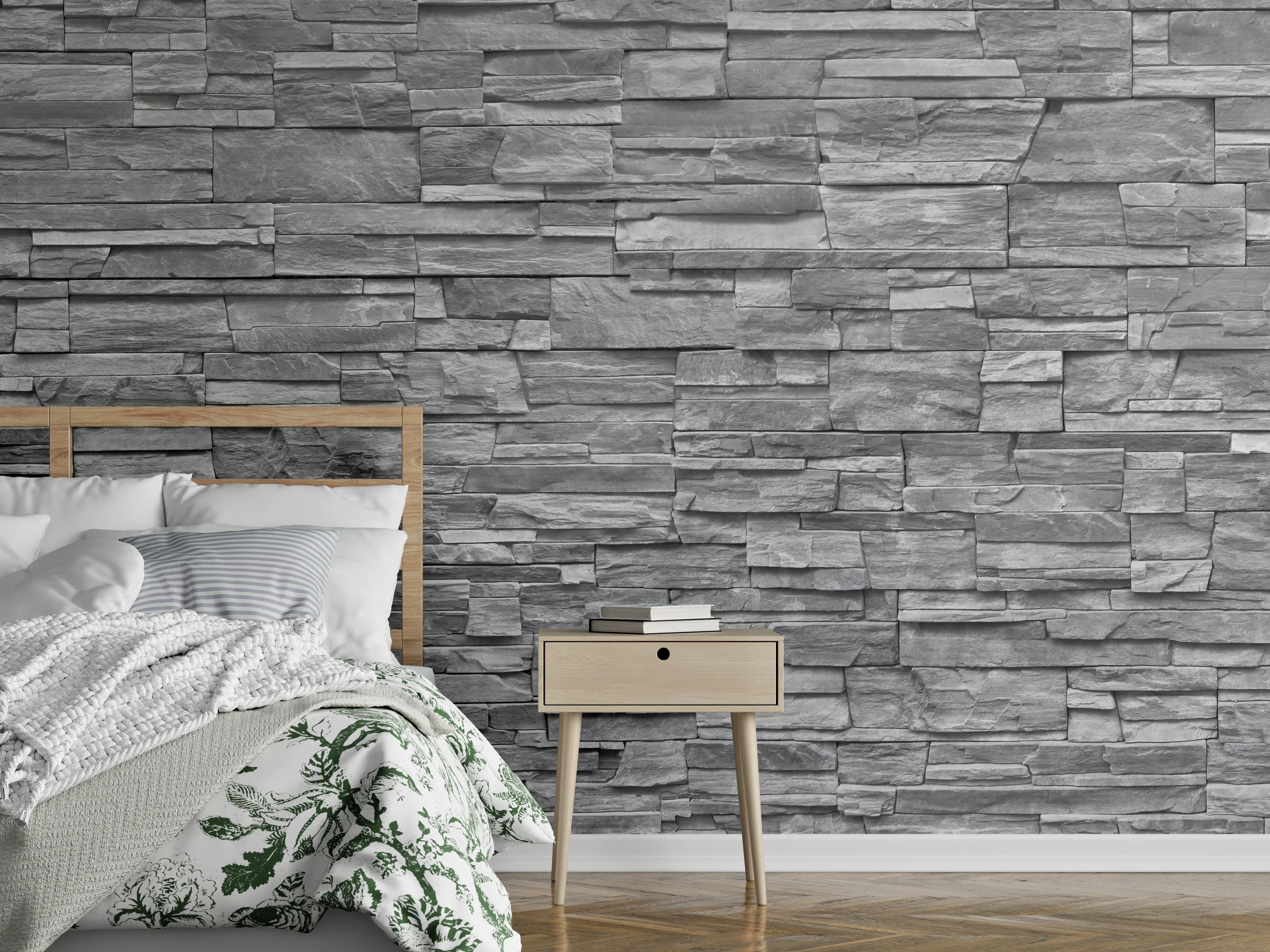 Wandverkleidung Schlafzimmer - Graue Steinwand