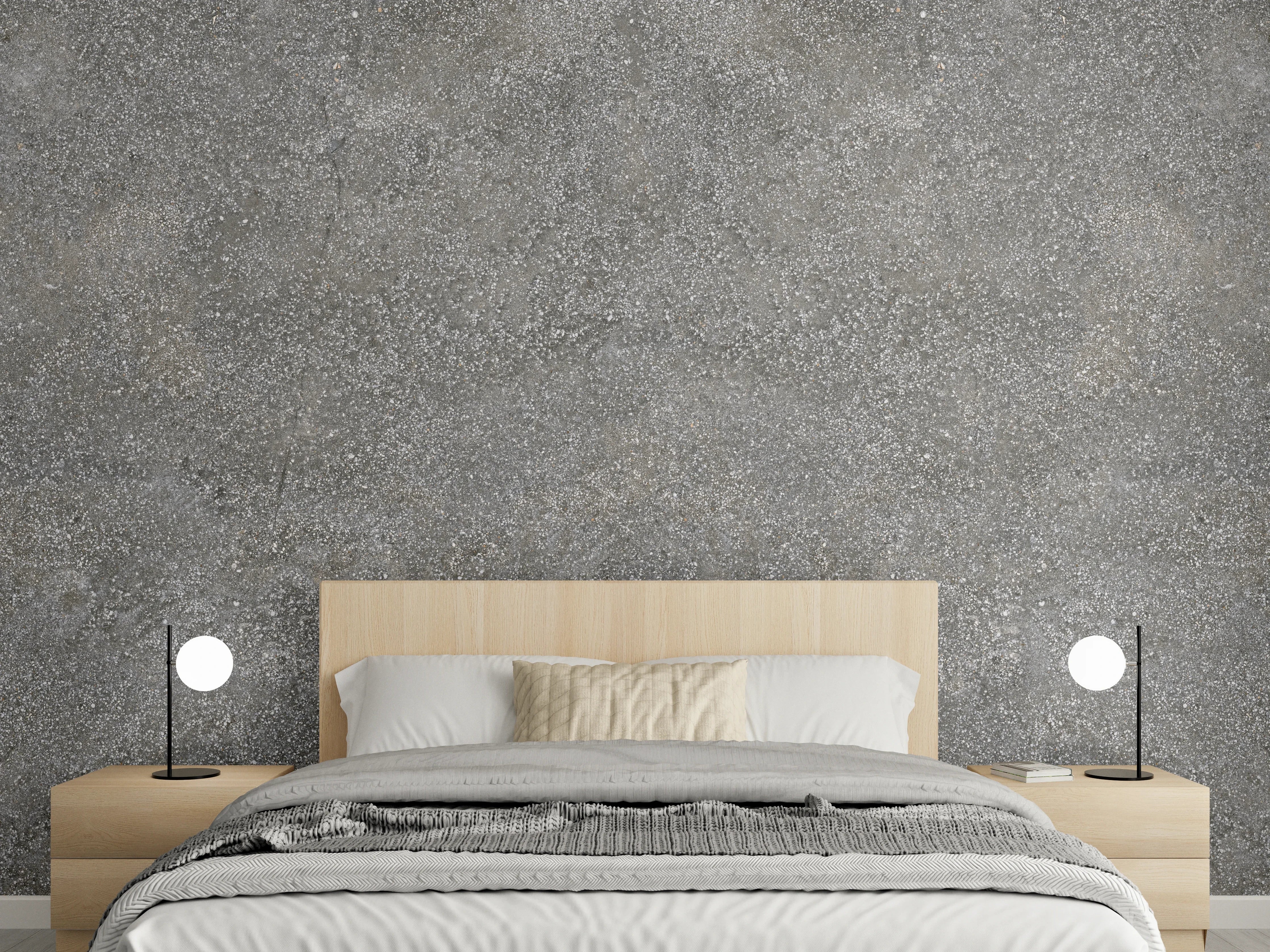 Wandverkleidung Schlafzimmer - Graue Steinzement-Textur mit Nuancen