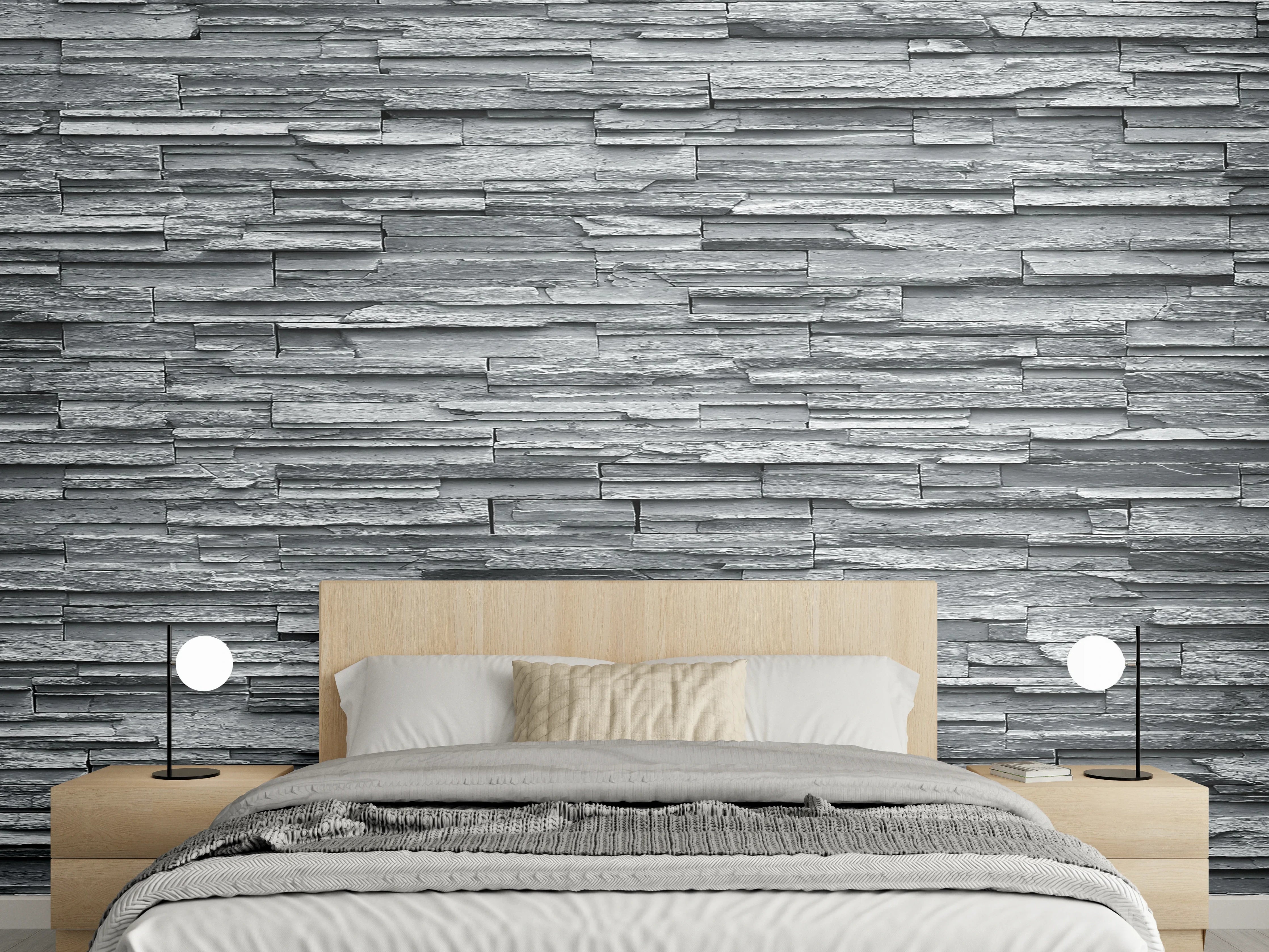 Wandverkleidung Schlafzimmer - Graue Steinziegel