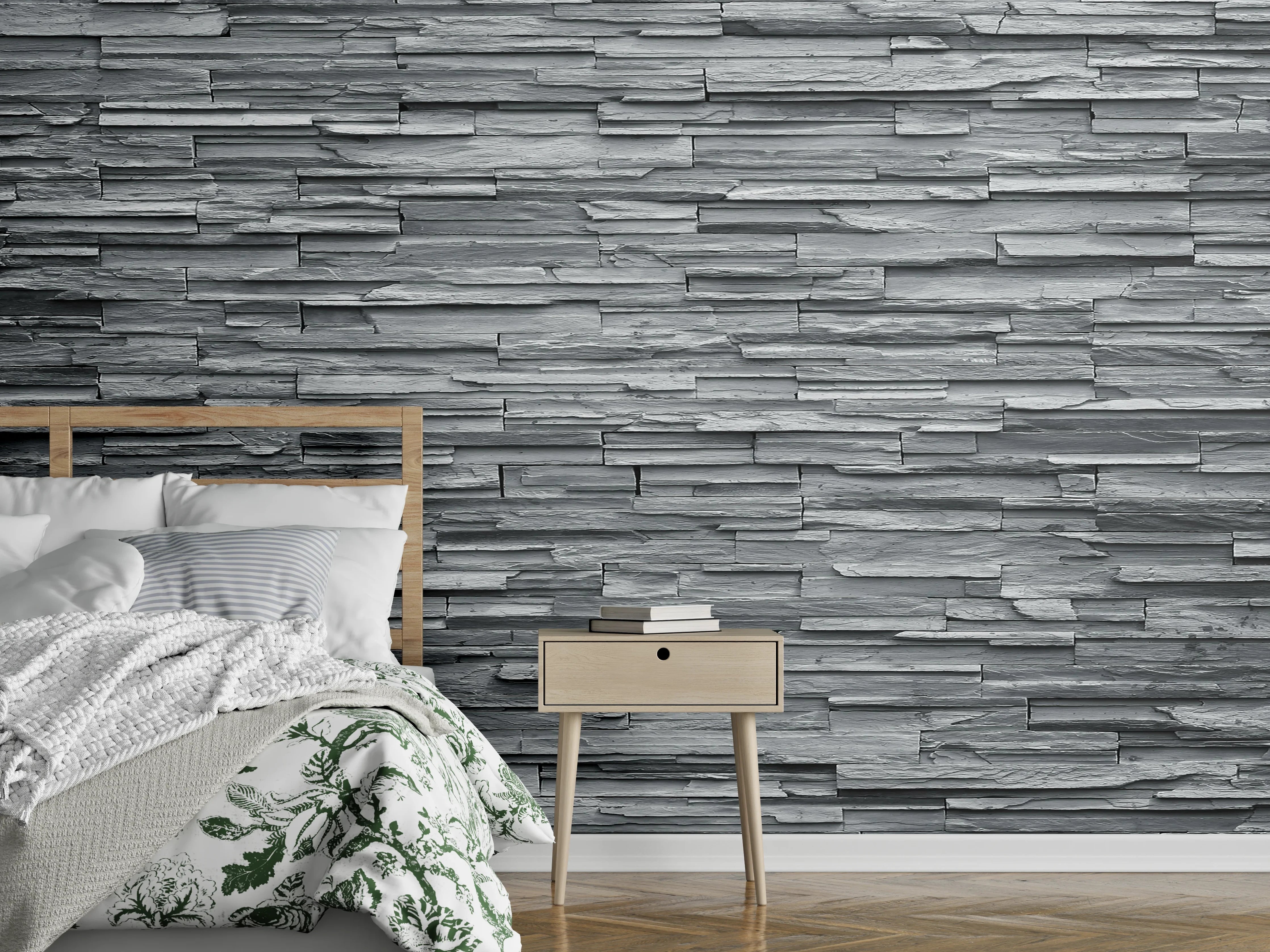 Wandverkleidung Schlafzimmer - Graue Steinziegel