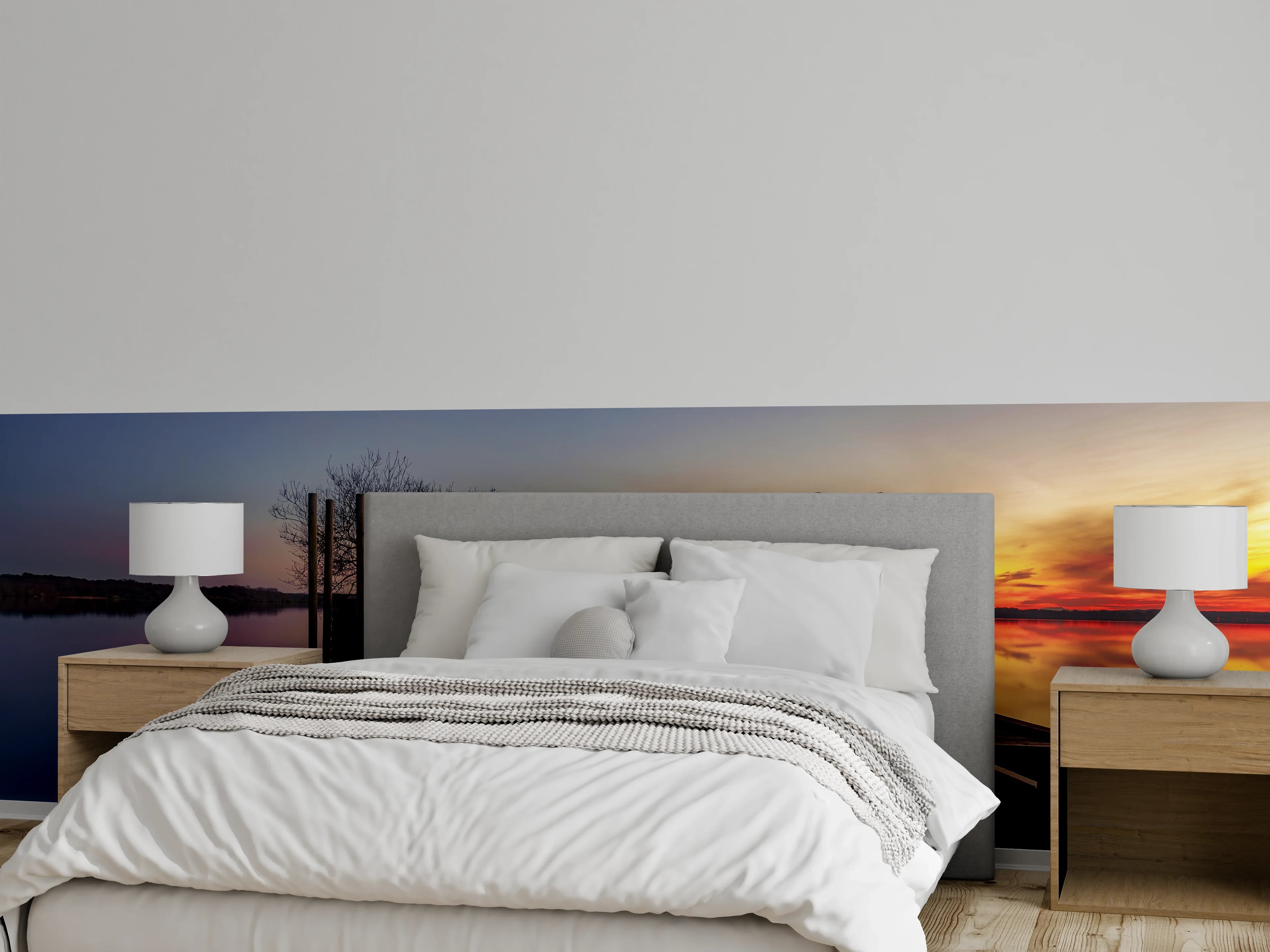 Wandverkleidung Schlafzimmer - Graue Stille am Seeuferabend