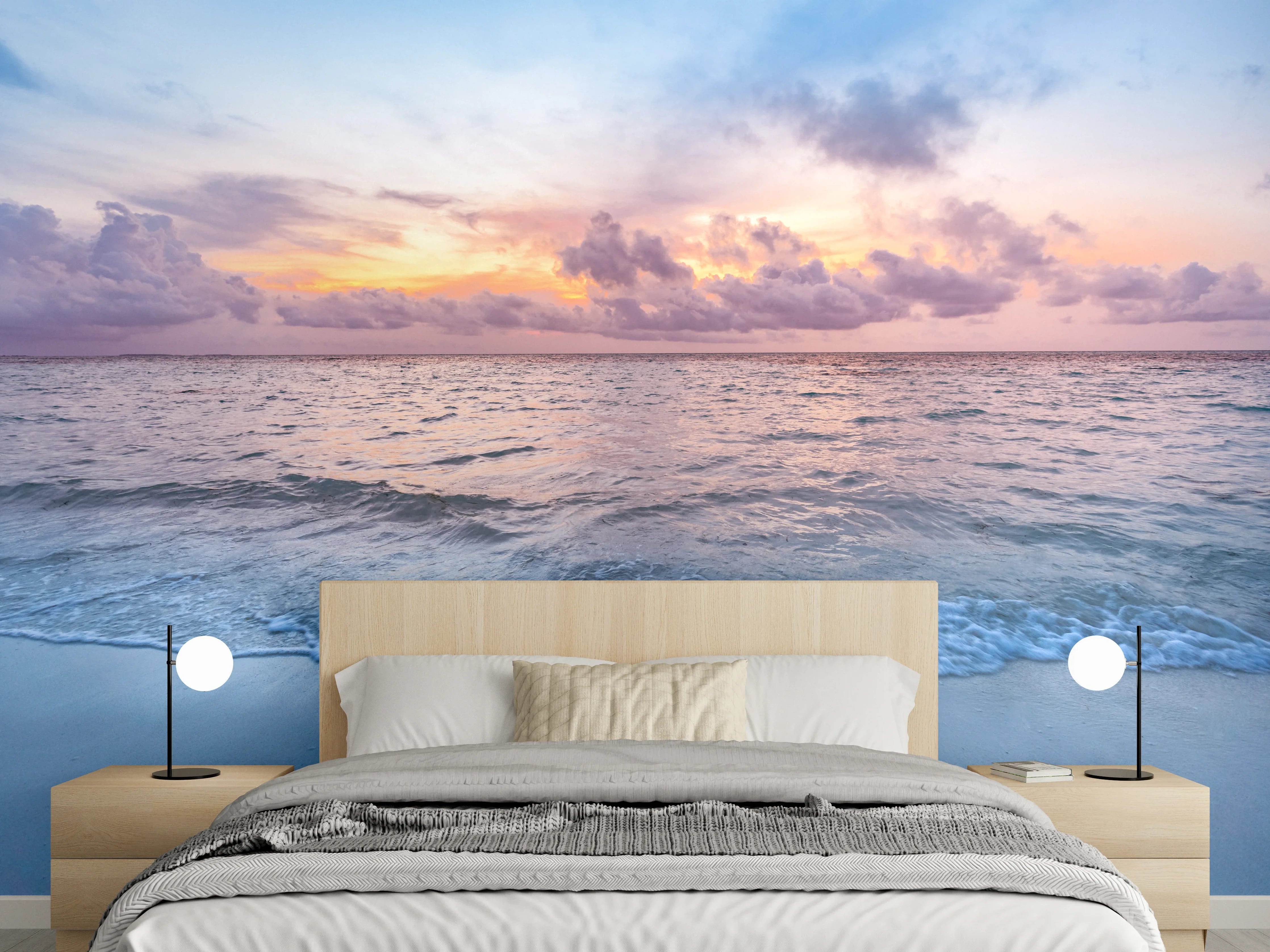 Wandverkleidung Schlafzimmer - Graue Stille im weißen Abendmeer