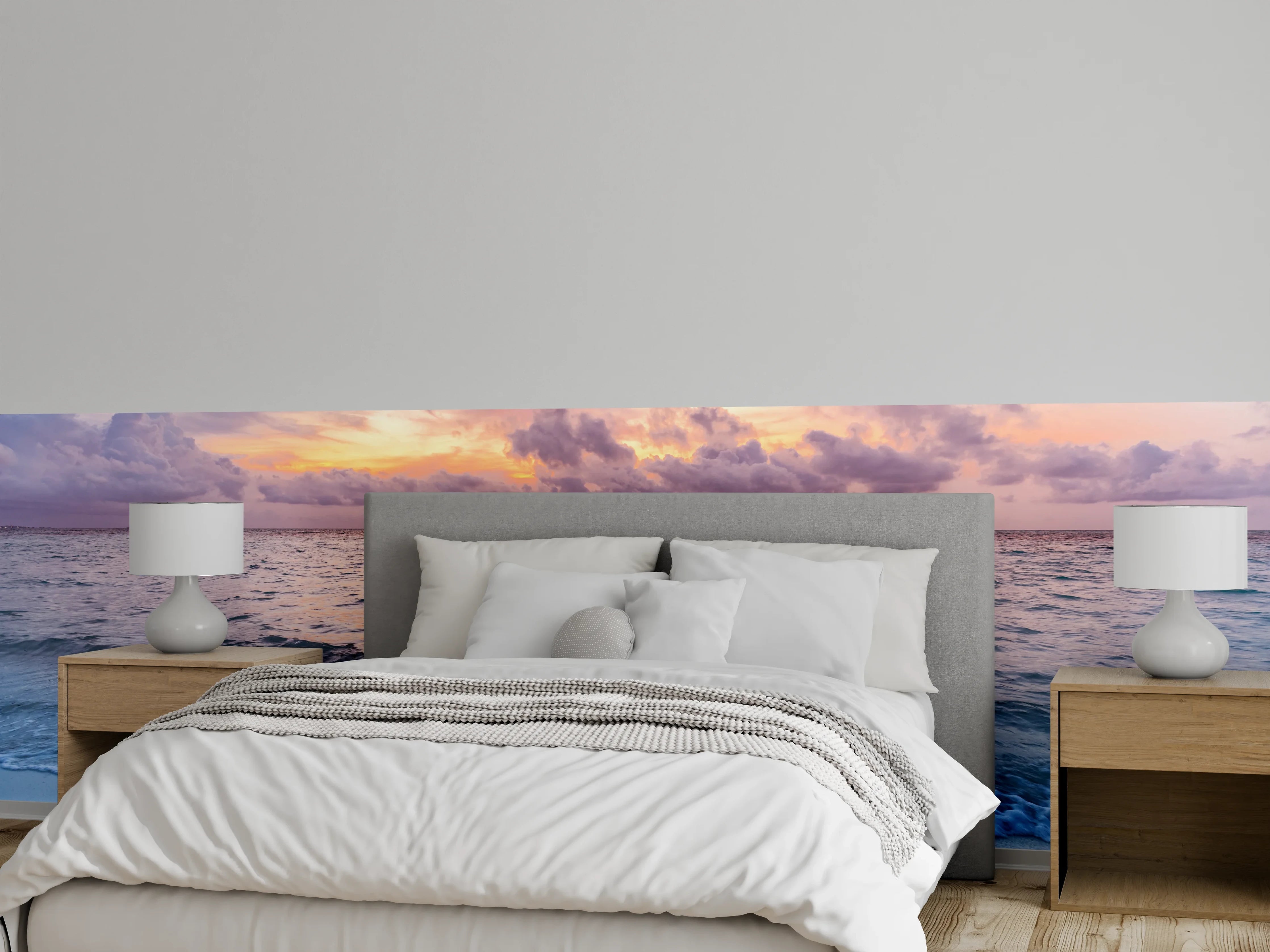 Wandverkleidung Schlafzimmer - Graue Stille im weißen Abendmeer