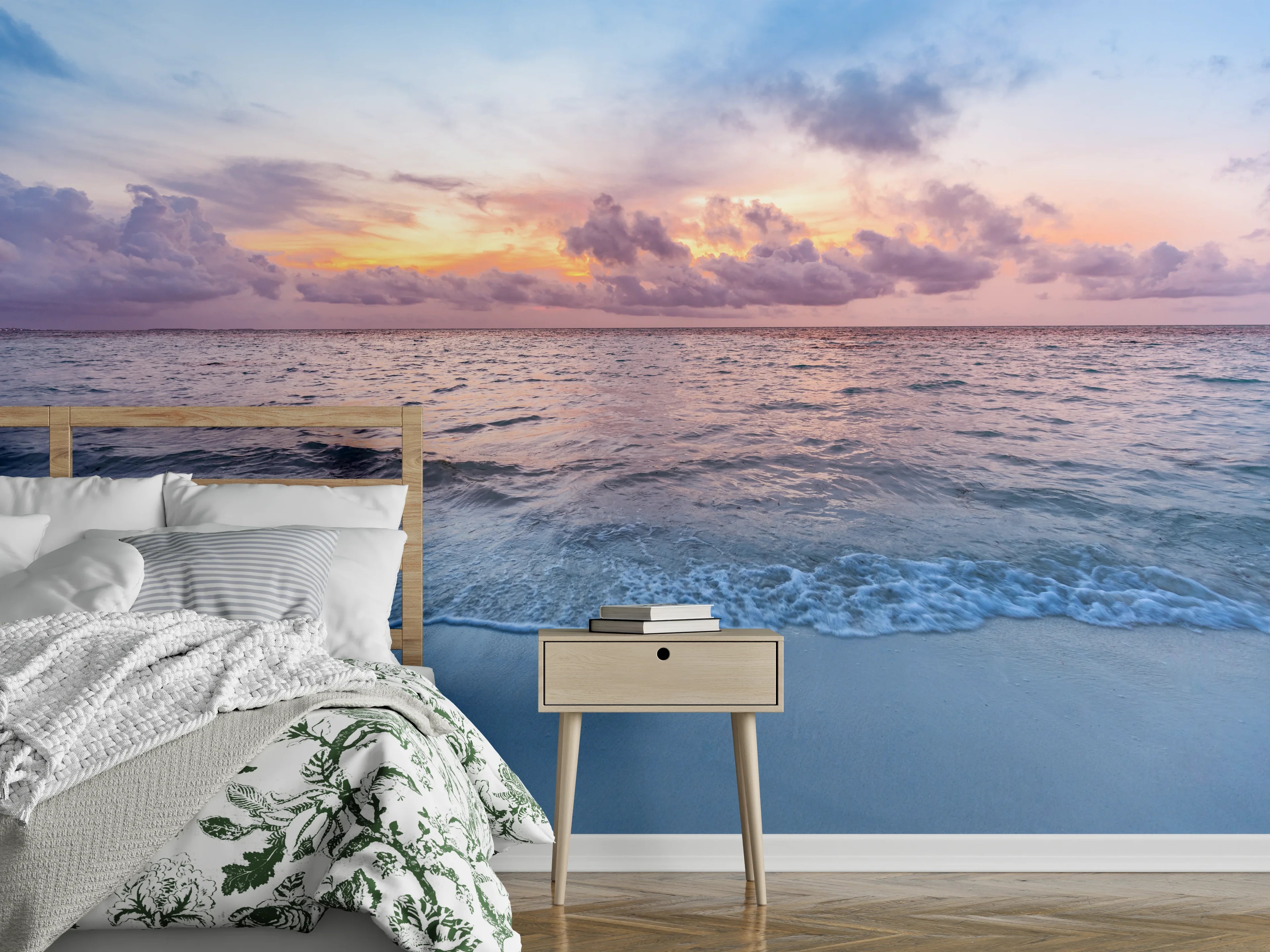 Wandverkleidung Schlafzimmer - Graue Stille im weißen Abendmeer