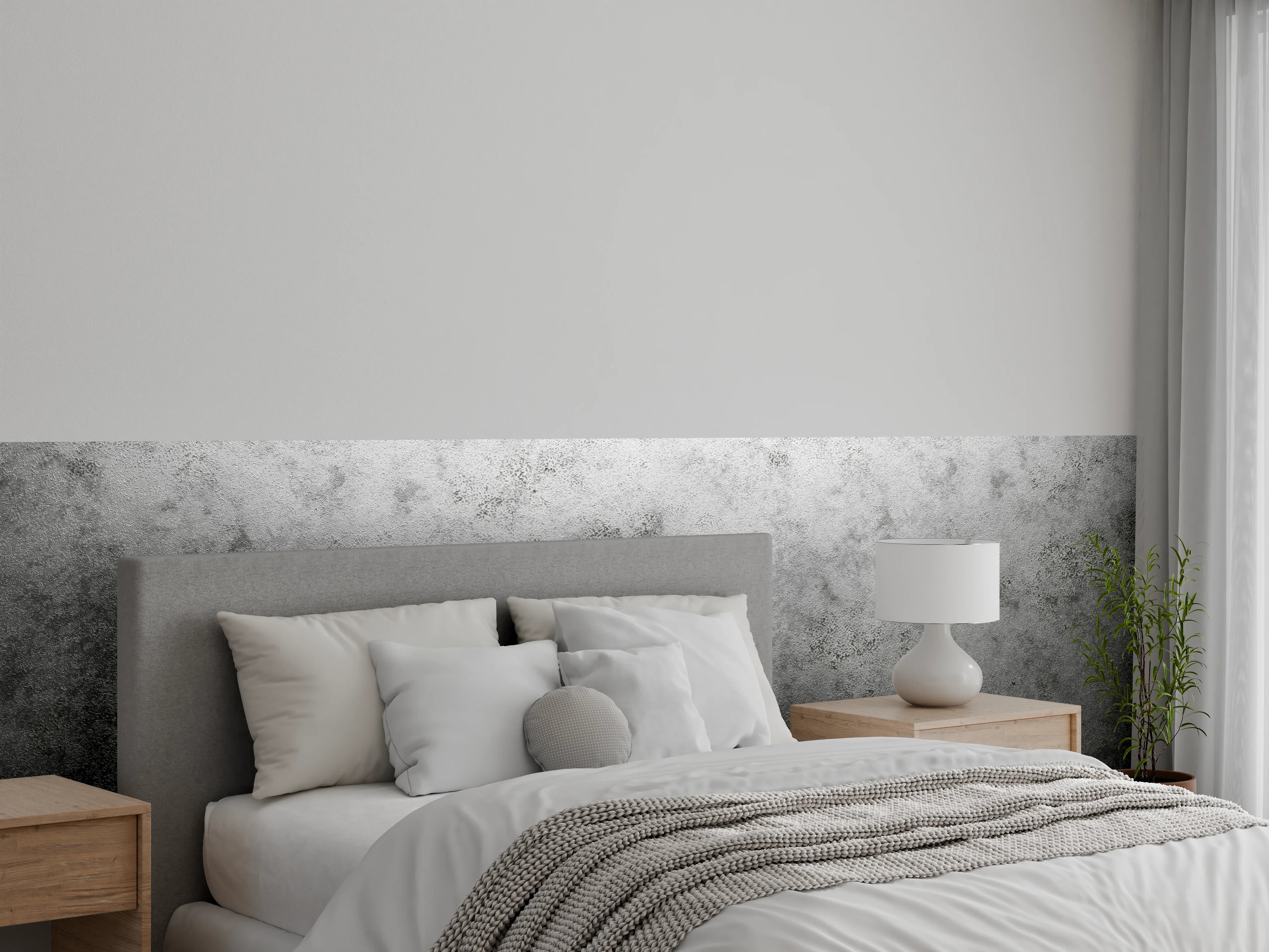 Wandverkleidung Schlafzimmer - Graue Weißtöne in moderner Betonoptik