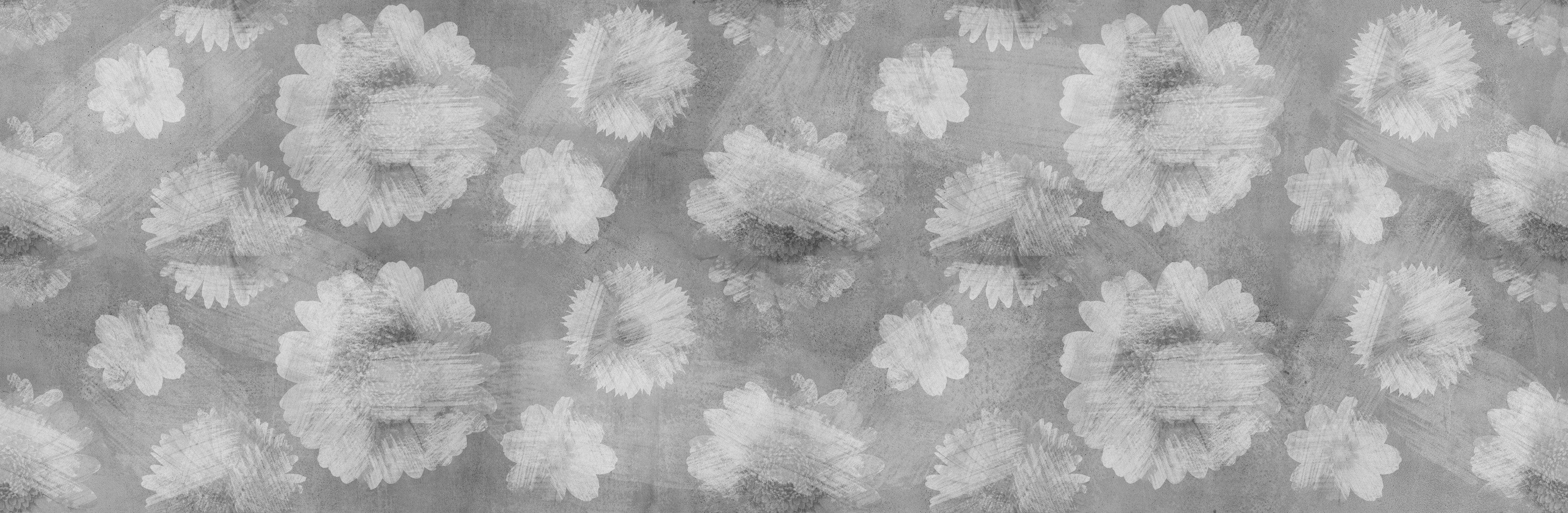 Wandverkleidung Schlafzimmer-Graue Zement Wand mit weißem Blumenmuster